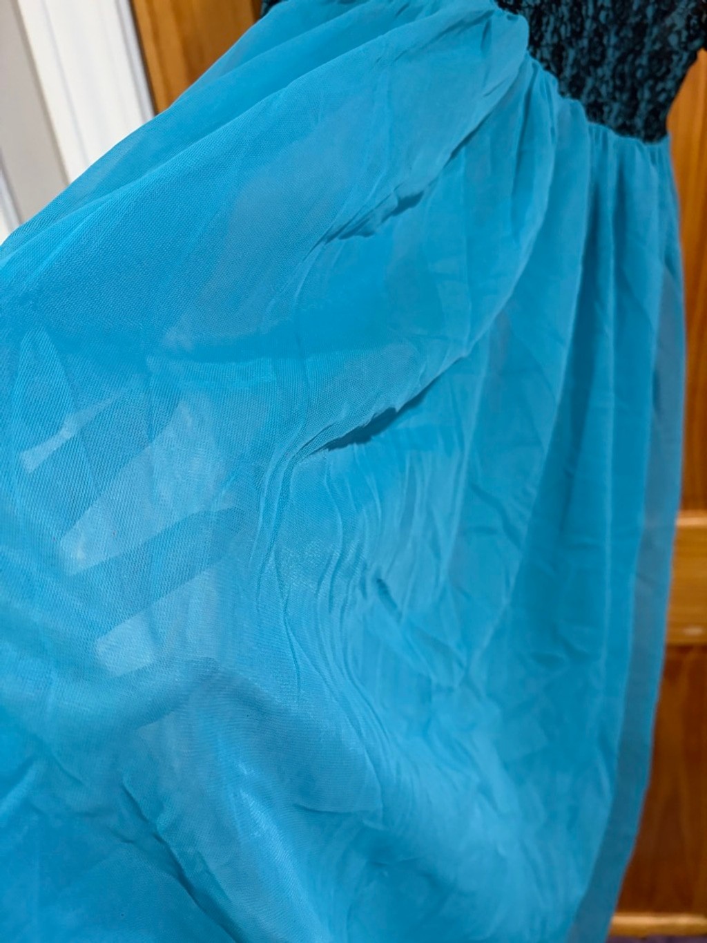Vintage Union Made Teal Black Lace Sheer Babydoll Nightgown 90s Lingerie Small