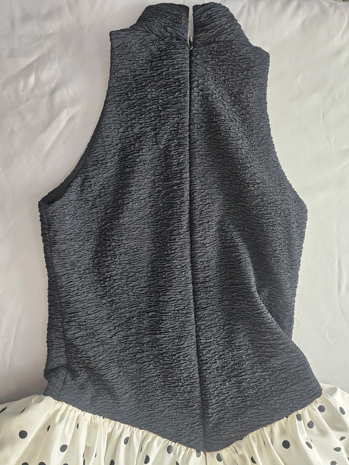 1980’s Huey Waltzer for Darcy 80s Prom Polka Dot Dress Size 5/6 Black White USA