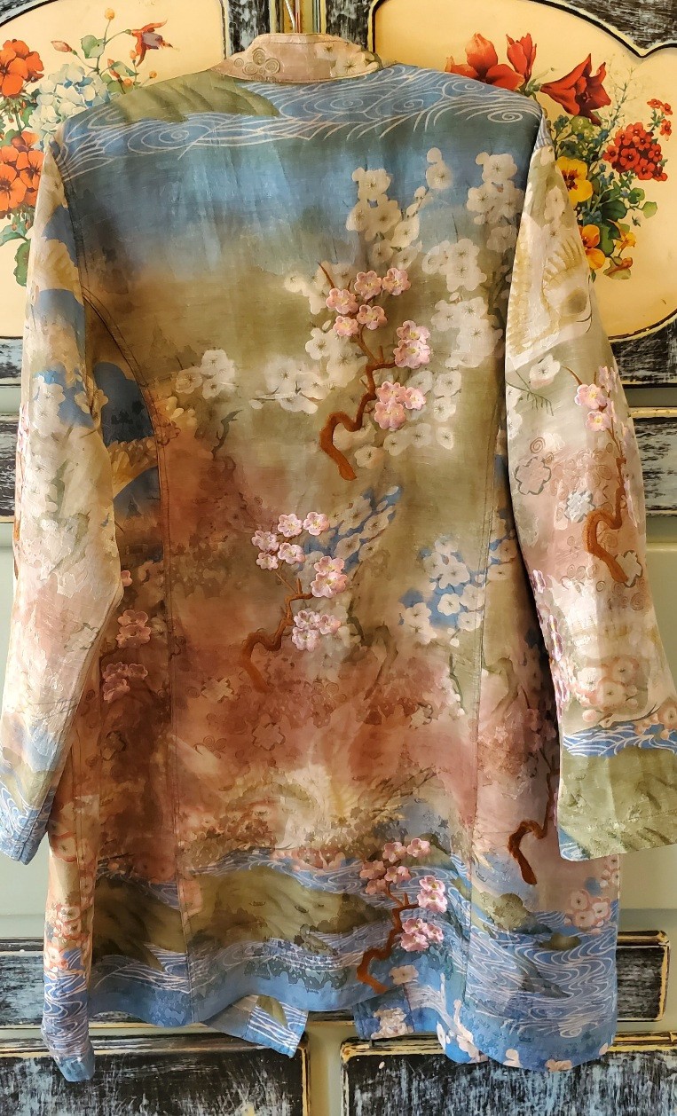 Vintage Citron Santa Monica Embroidered Silk Longer Jacket Wearable Art – Sz 1X