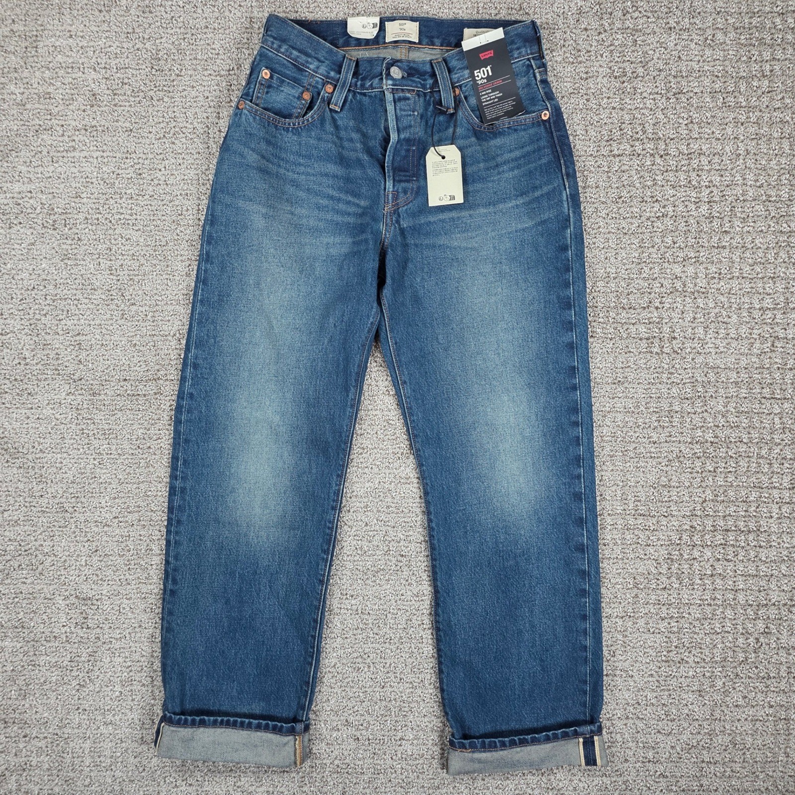 Levis 501 90s Selvedge Denim Jeans Womens 25×30 Blue Straight Leg Mid Rise NWT