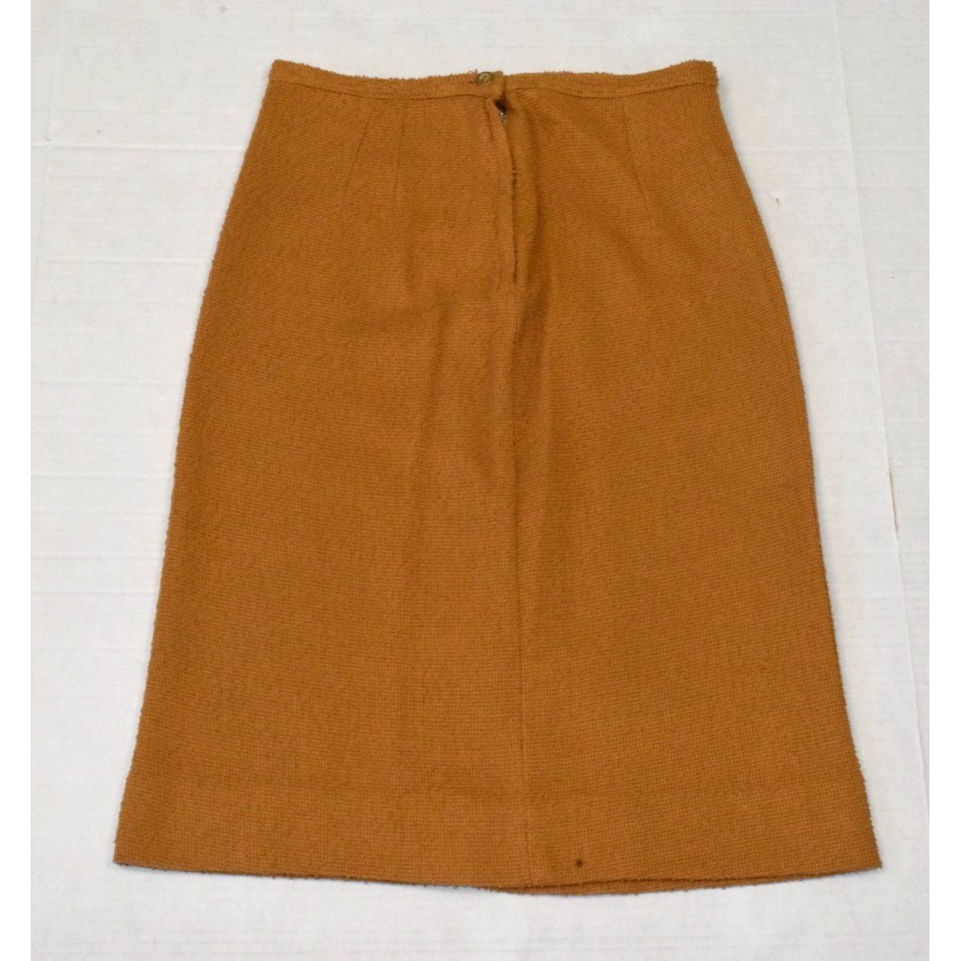 VTG Skirt Jacket Set Size S 60s Honey Brown Coarse Cotton Knit Union Made USA