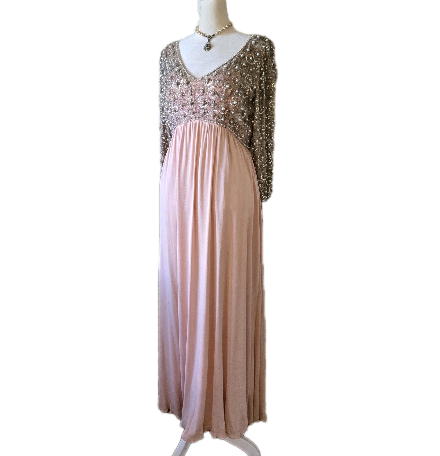 Vtg 60s Pink Embellished Victoria Royal Ltd. Gown, Maxi Dress, Party, 4/S