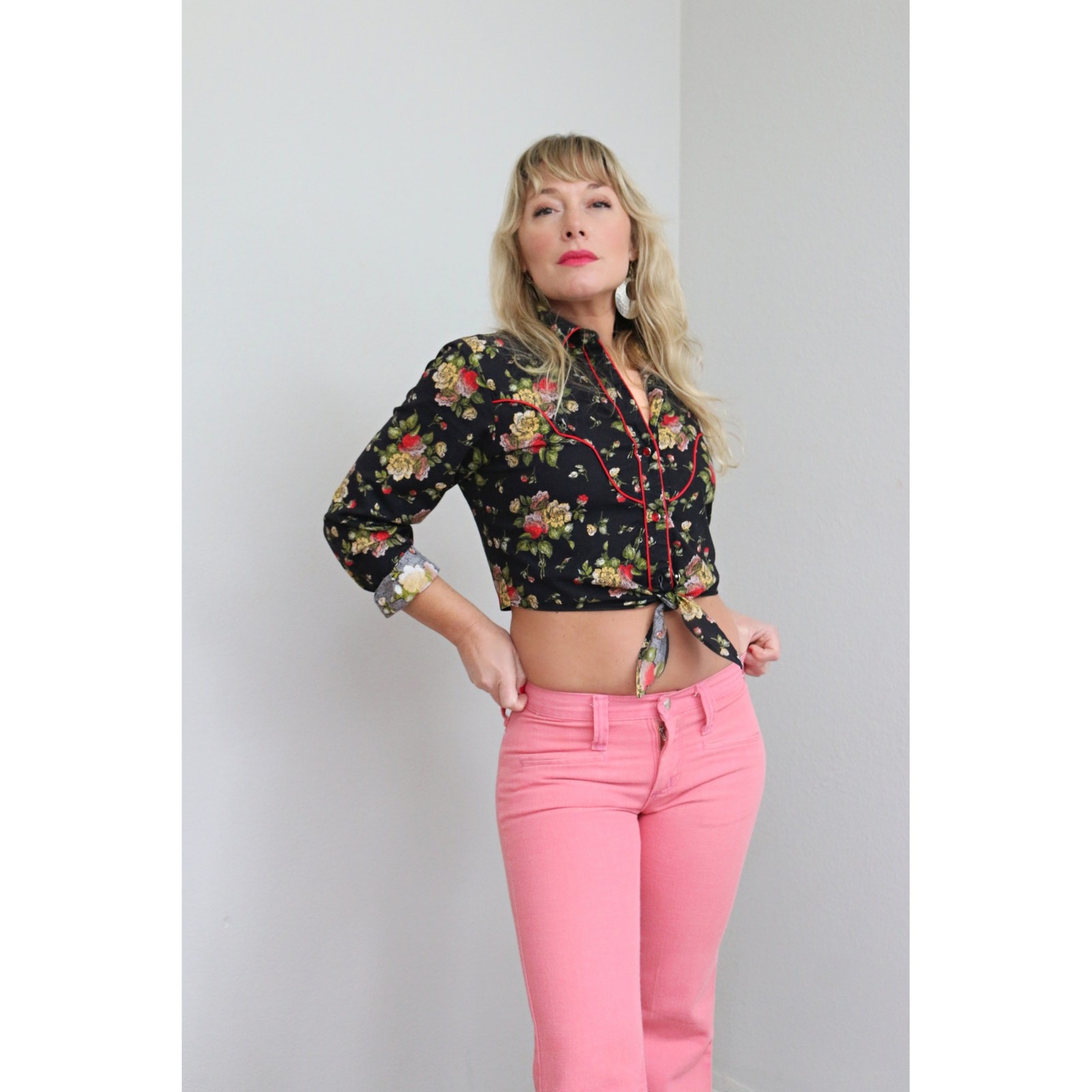 1970’s Vintage Maverick Salmon Pink Low Rise Bell Bottoms Pants ~ Women’s XXS XS
