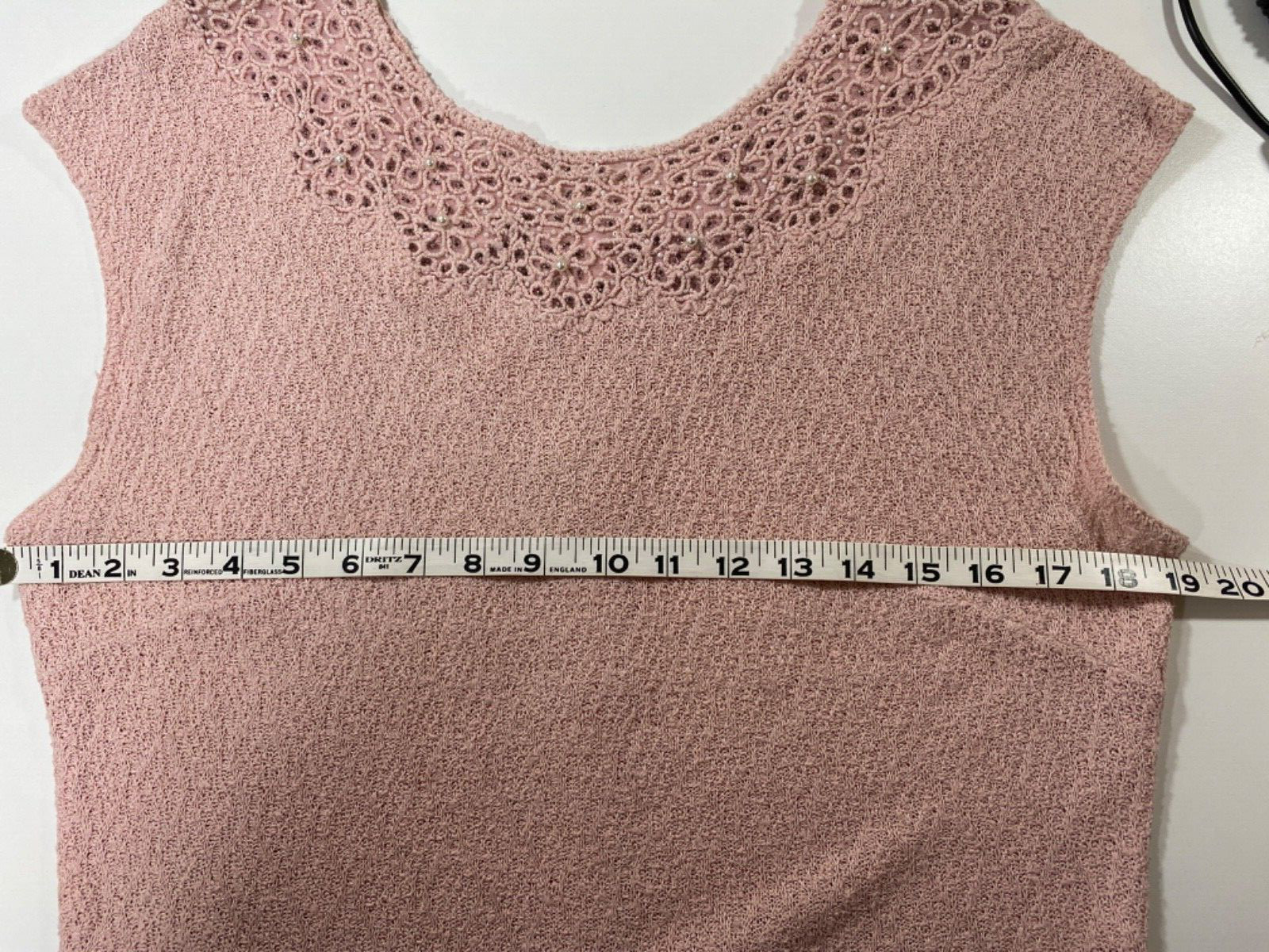 Vintage 1960’s Sweater Dress M/L 10-12 Pink Crochet Beads Pearls CAROL BRENT
