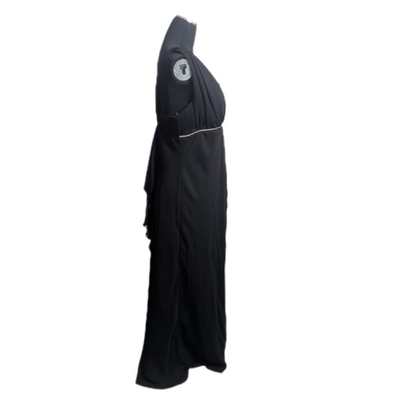 Y2K Eureka Black Chiffon & Taffeta Draped Formal Gown Dress Sz 2XL Goth Prom G2