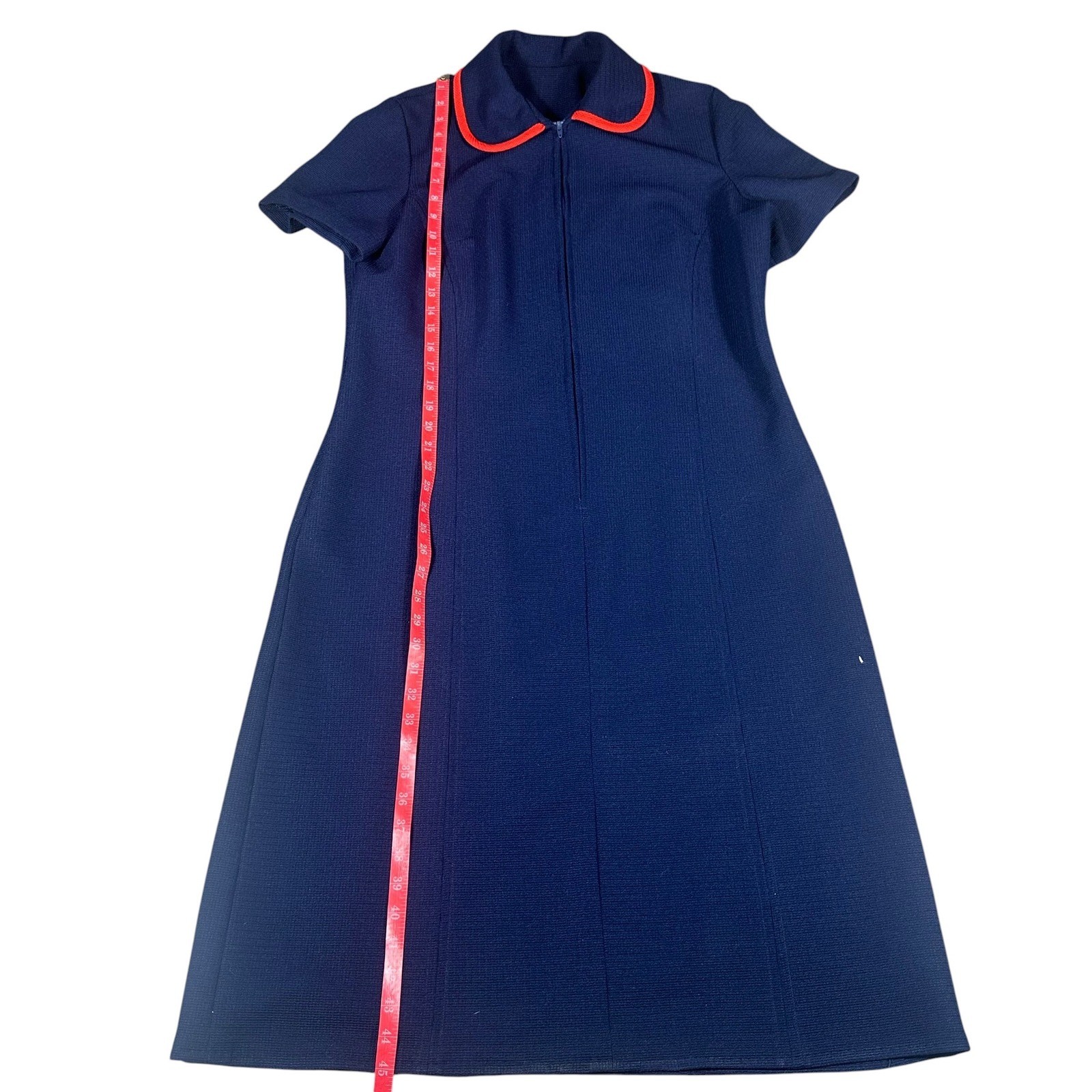 Roberta Lee Vintage Dress Peter Pan Collar 20 (L/XL) Navy Red Trevira Polyester