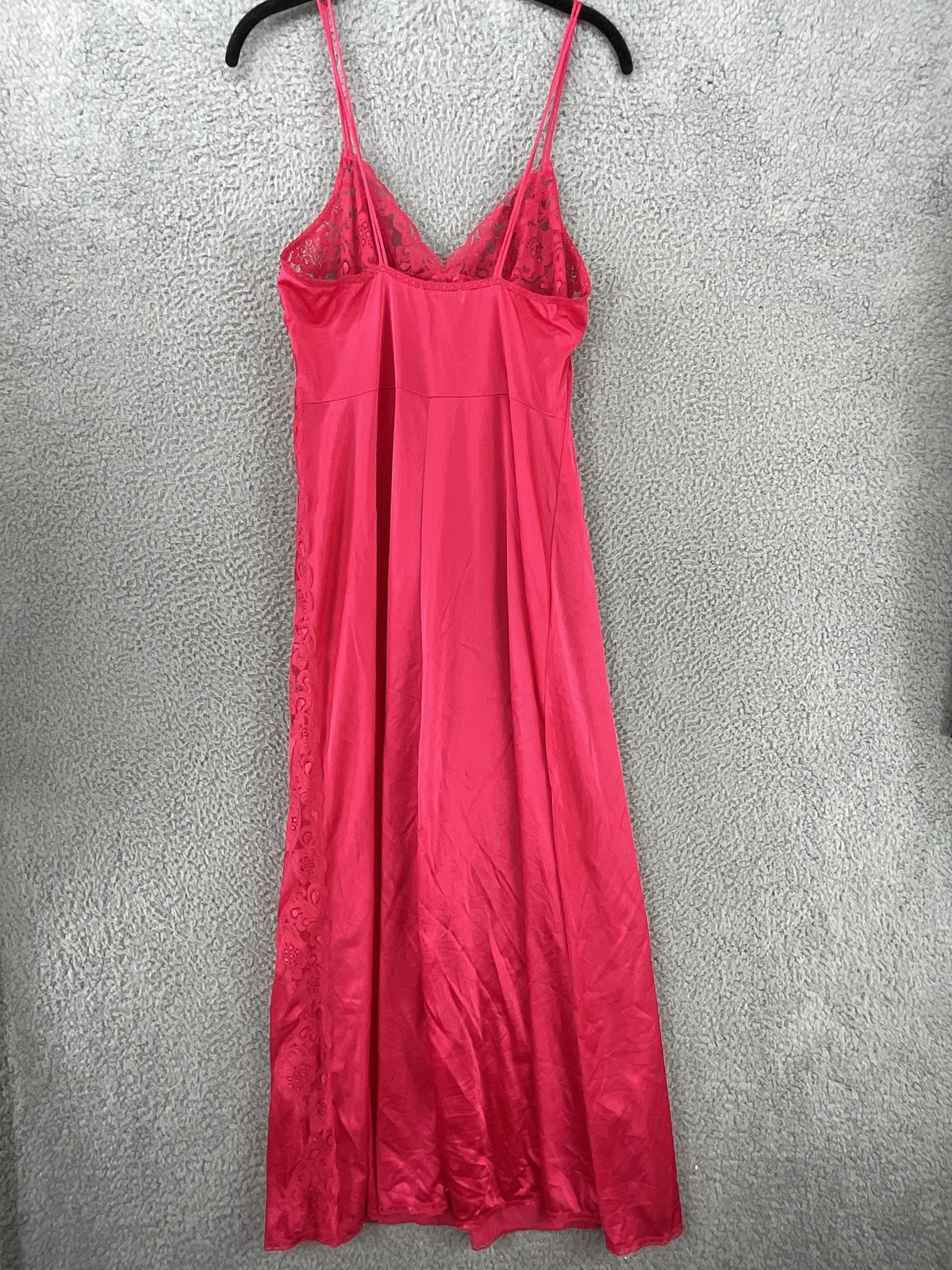 Miss Elaine Slip Womens L Red Lace Nylon Long Nightgown Spaghetti Straps USA