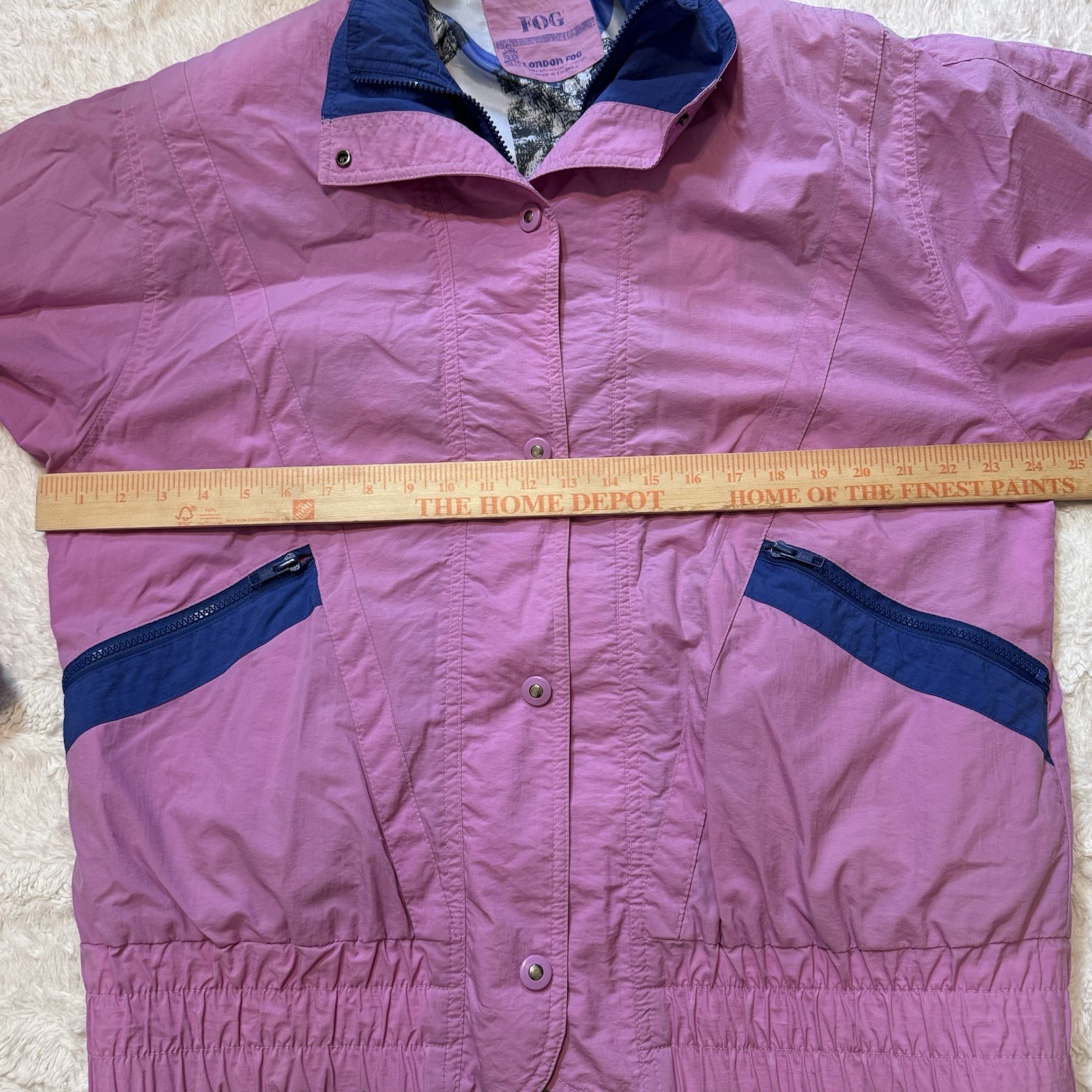 Vintage 1980s London Fog Coat Pink Purple Colorblock Elastic Waist Fully Lined