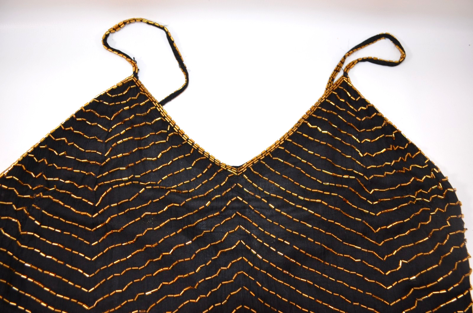 Vanna White Original Silk Bead Tube Dress Womens M w/ Shawl Black & Gold