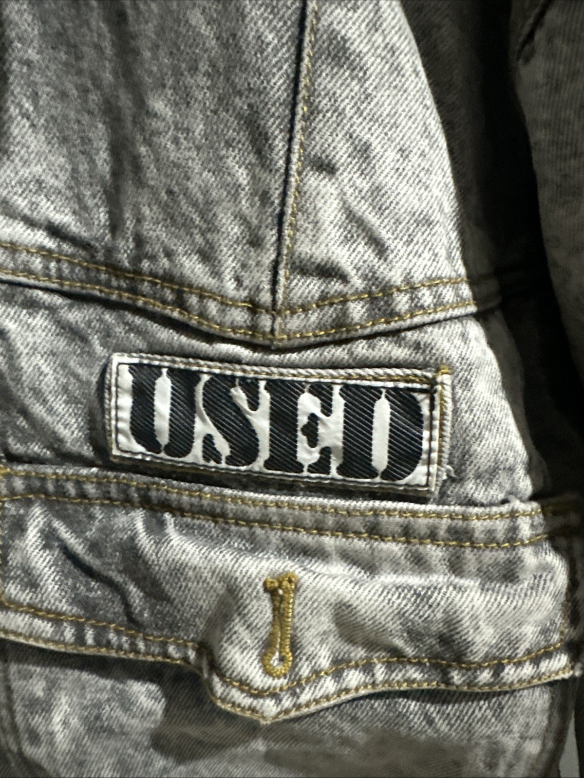 Vintage 80s Get Used By Ellie White Acid Washed Denim Jacket Size Medium