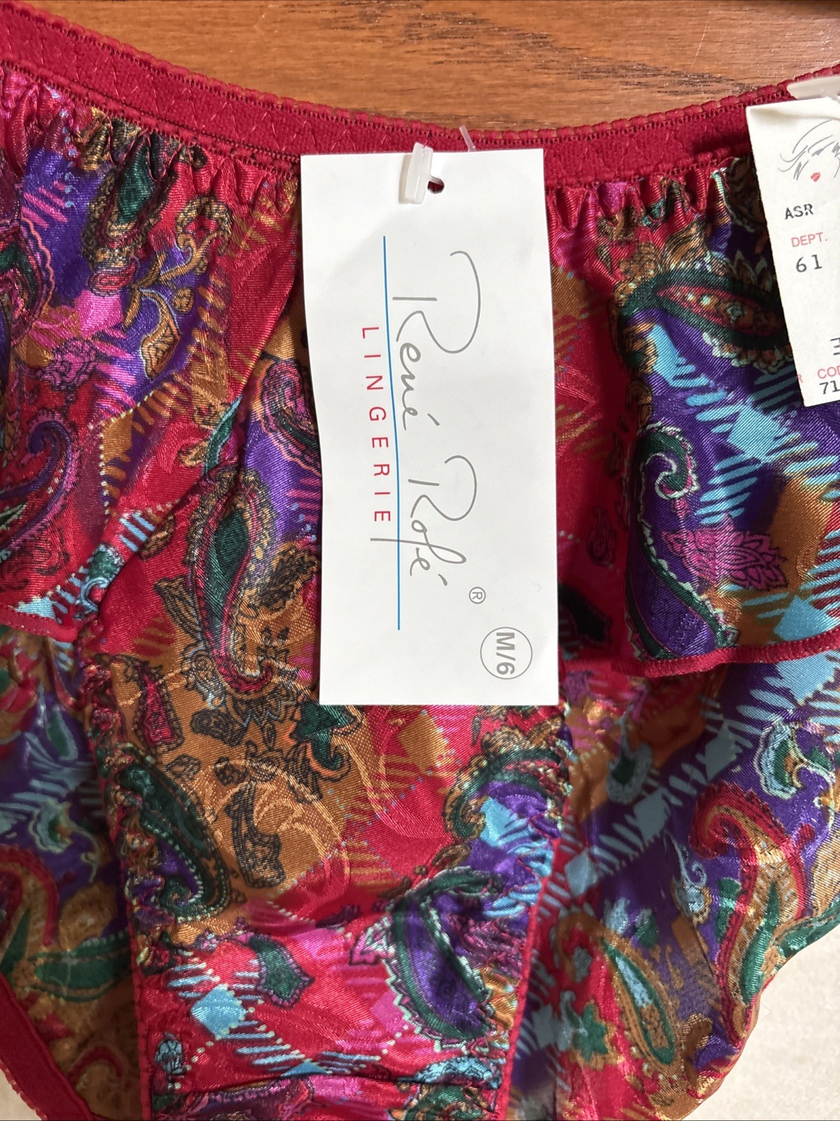 Vintage 80’s NWT RENE ROFE High Cut Leg ruffle paisley satin Panties SZ 6
