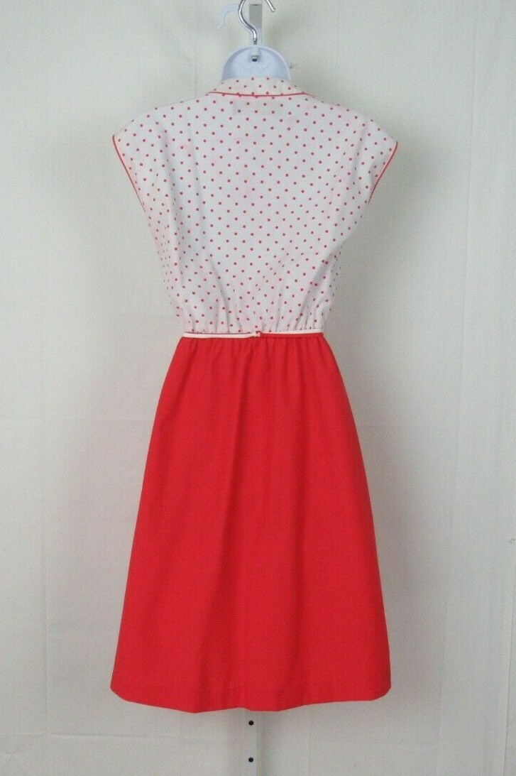 VTG 1970s SANSAGE DRESS & BELT RED WHITE POLKA DOTS BELT COTTON BLEND