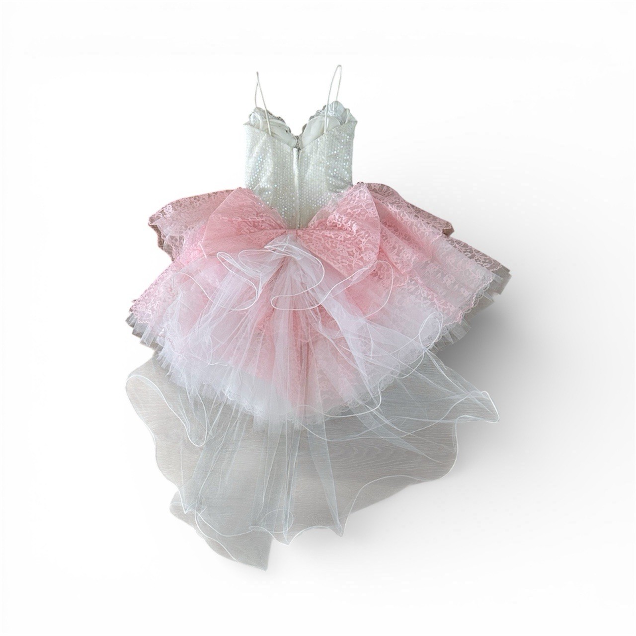 Vintage 1980s 90s Loralie Pink Lace Tutu Dress sequin party formal Prom Bow Sz 4