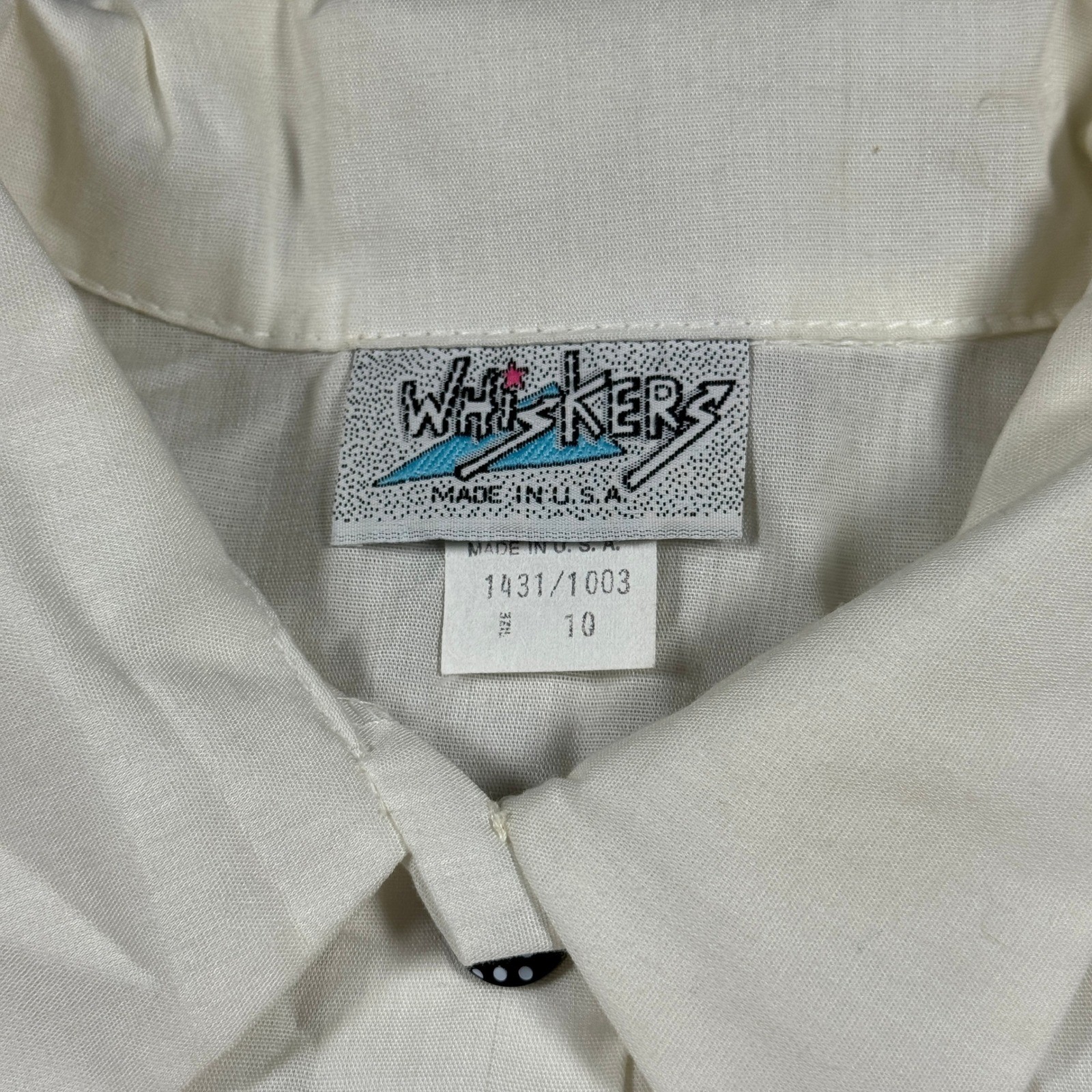 Whiskers Shirt Womens 10 White Floral Applique Swing Top Vintage 90s 3/4 Sleeve