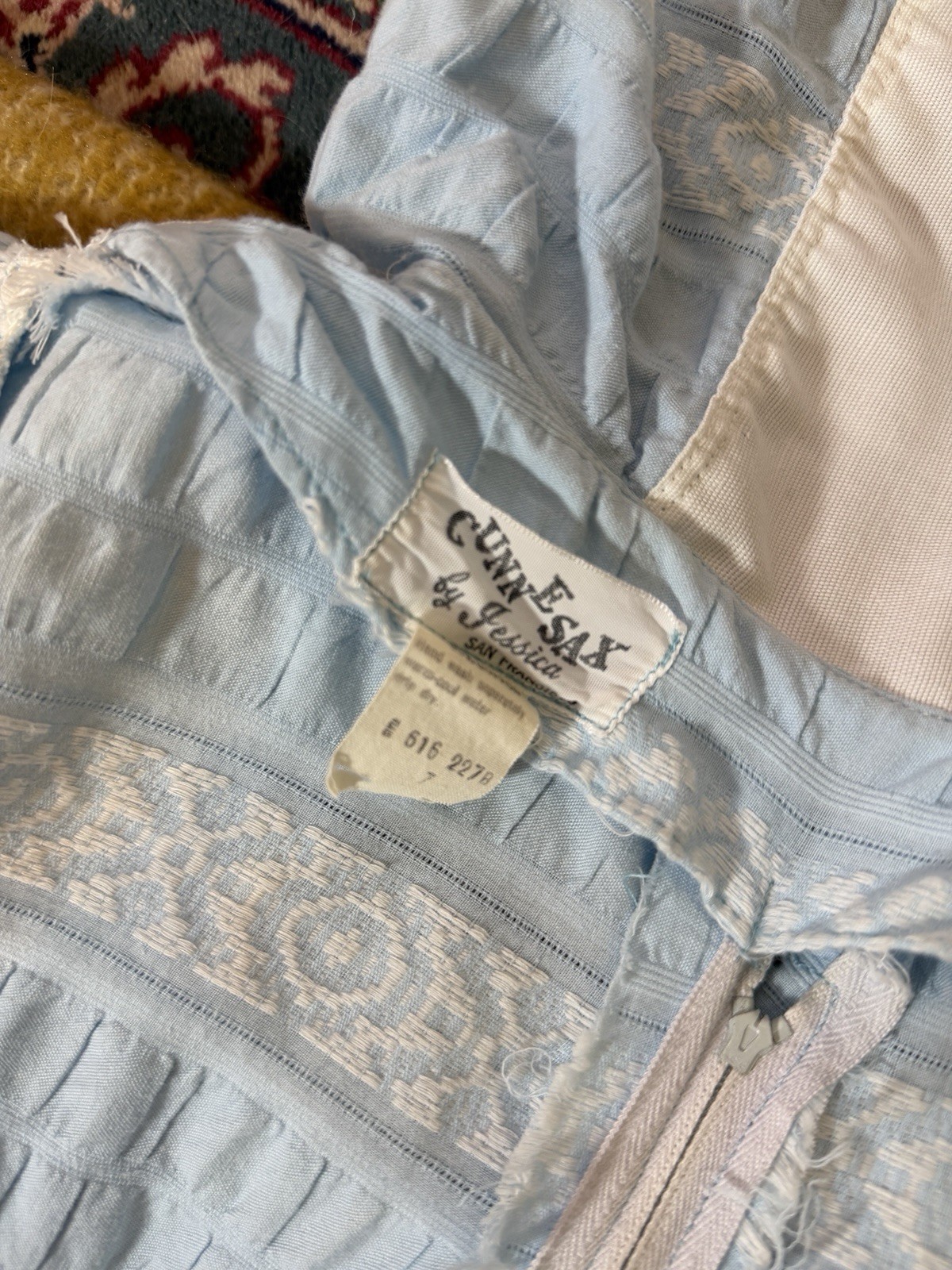 Rare White Label Gunne Sax Blue and White Hood with Blue and Pink Trim, 7