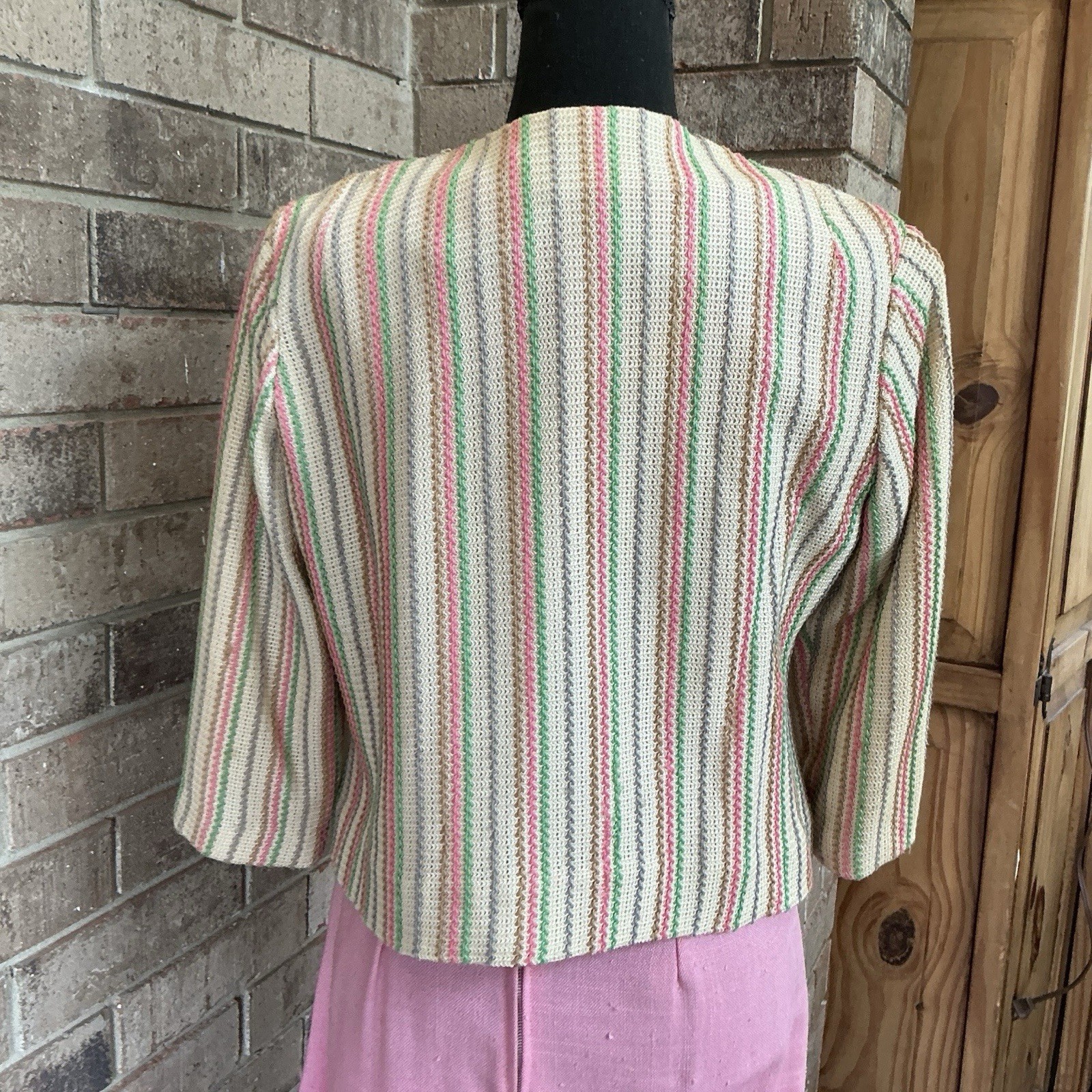 60s VTG Judy Wayne Pink Silk Viscose Dress Stripe Tweed Jacket Set Size 10 #39D7