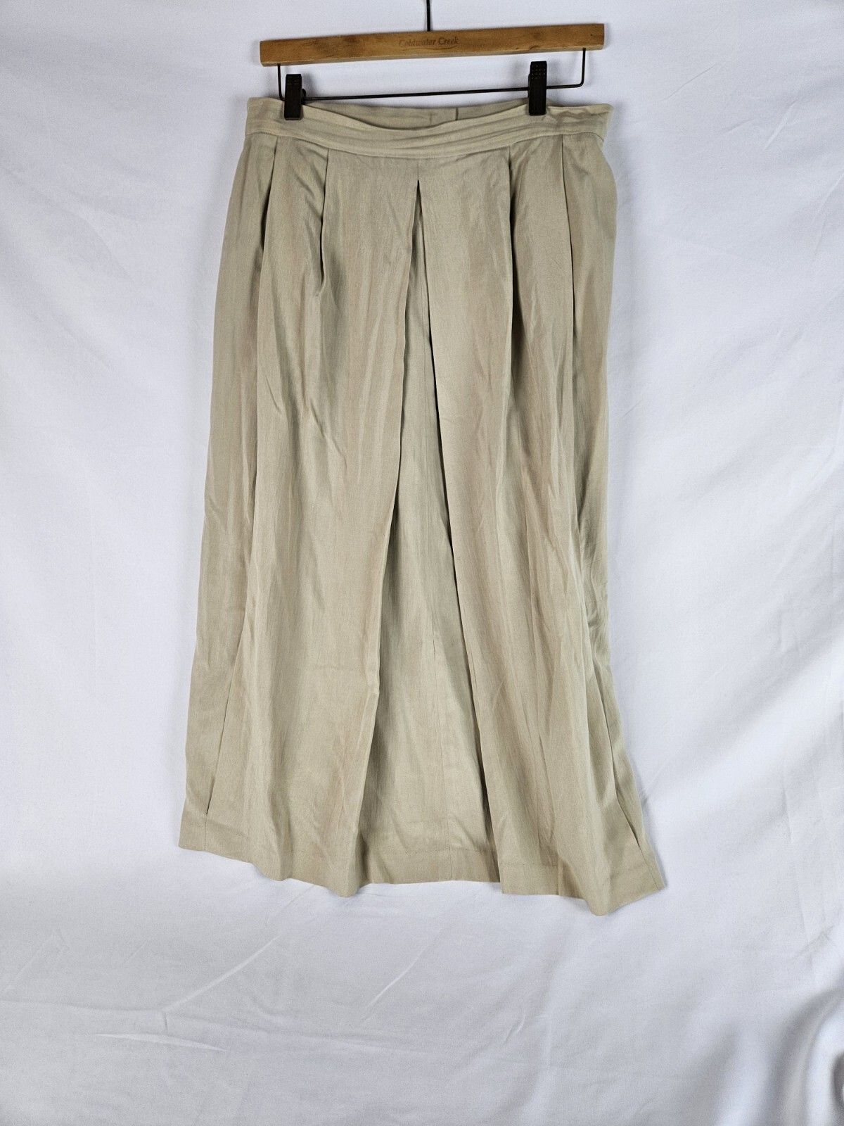 Vintage 80’s ANNE KLEIN II Pleated Midi Skirt Beige Size 16 100% Silk 33″ Long