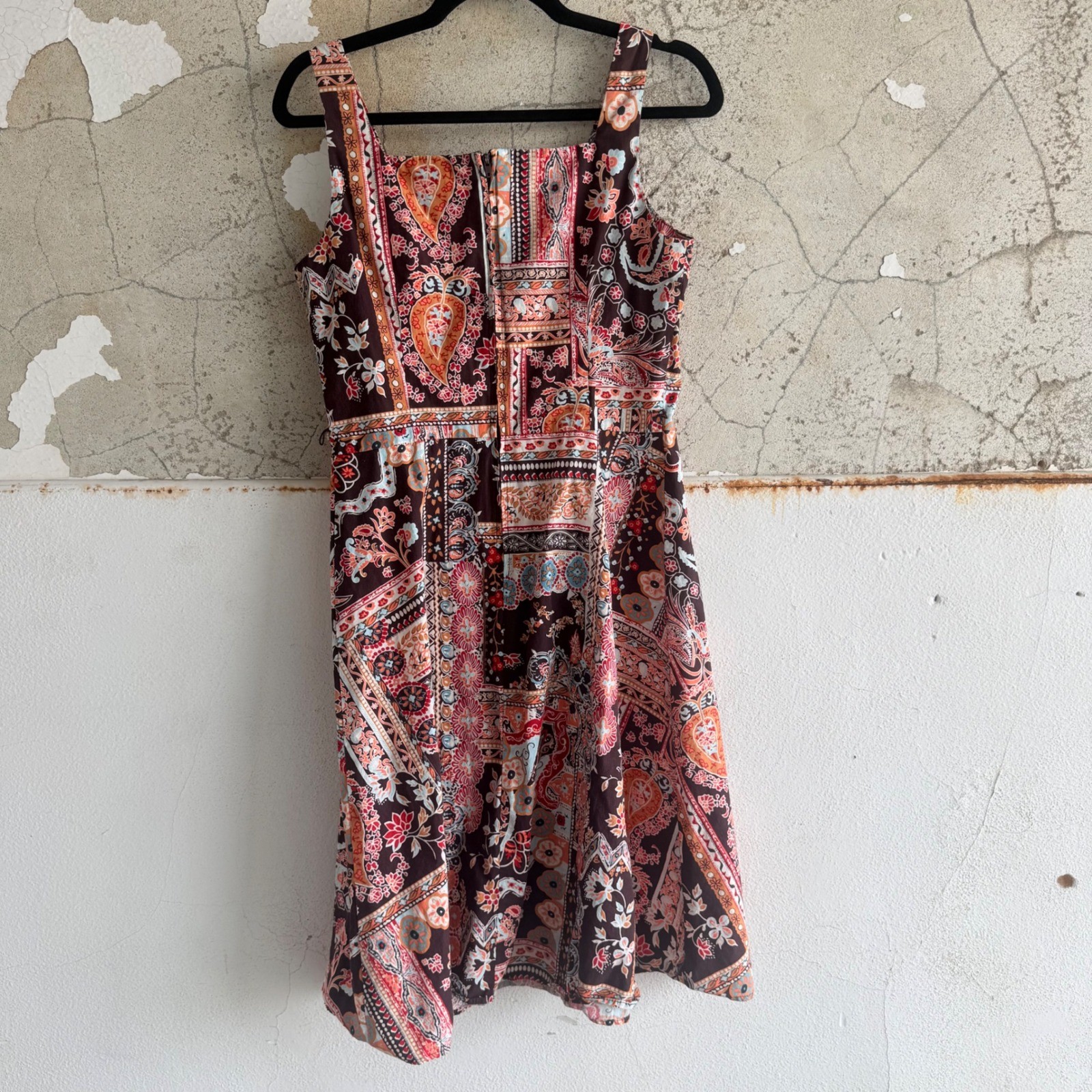 Vtg 90s Dress Paisley Patchwork Boho Cotton Sundress Alyn Paige Womens M