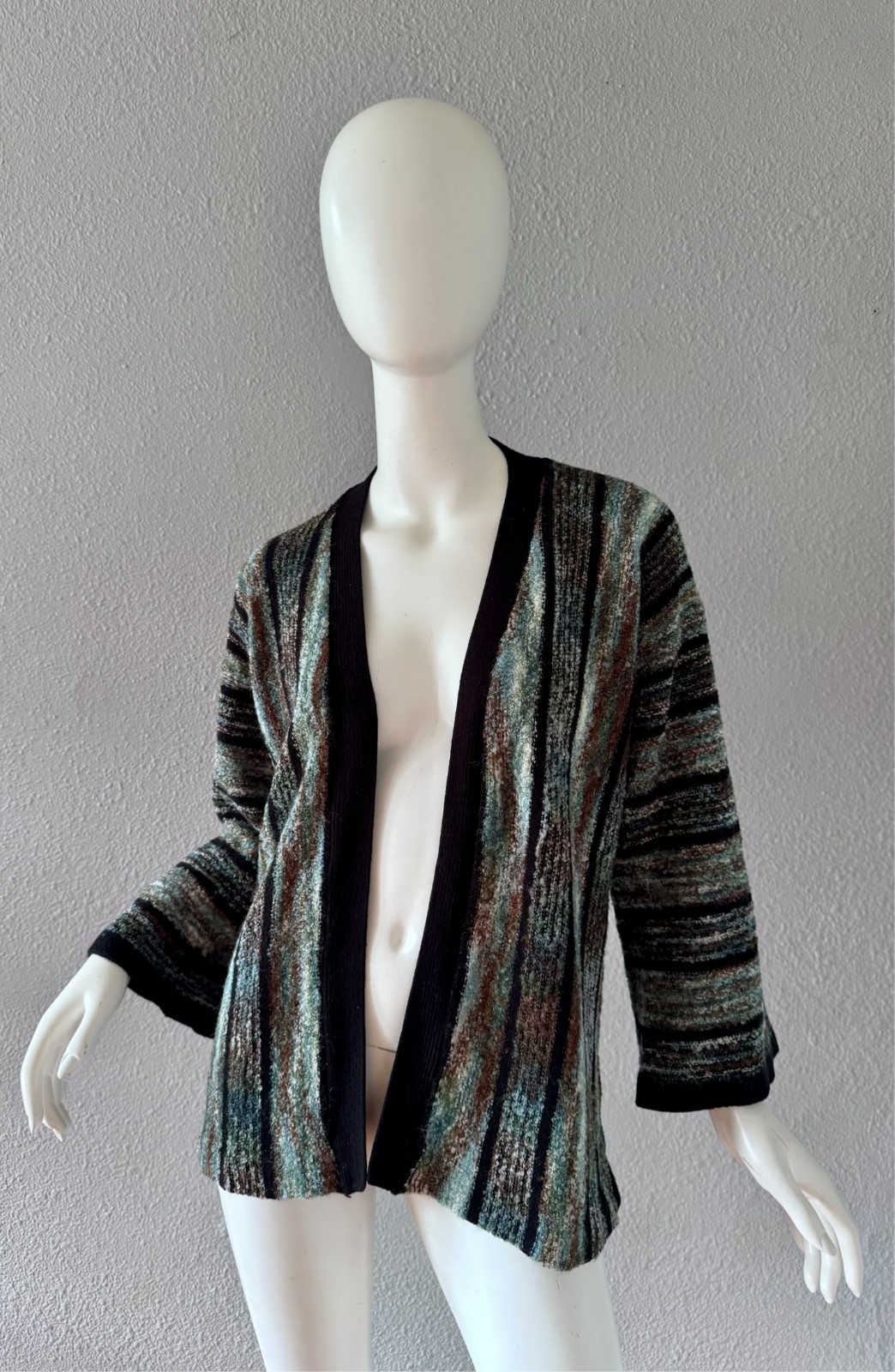 Vintage 70s Hippie Bell Sleeve Open Cardigan Sweater Top S/M