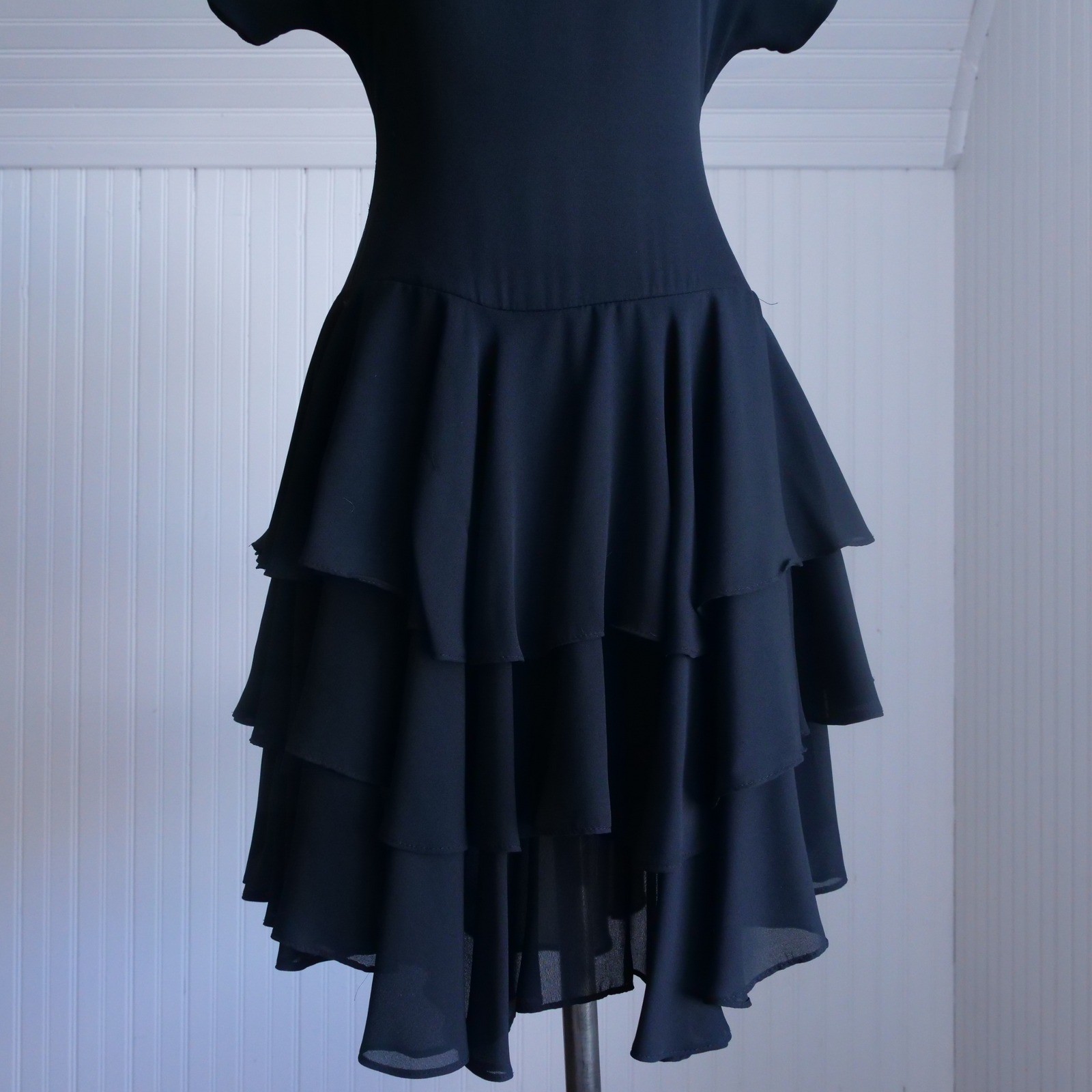 Great vintage 1990s Samantha Black dropped waist ruffle skirt black party dress