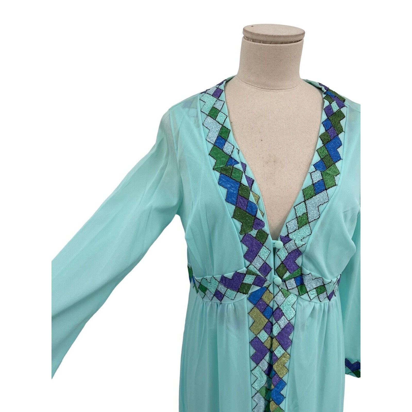 Vintage Emilio Pucci For Formfit Rogers Nightgown Robe Harlequin Nights Blue M