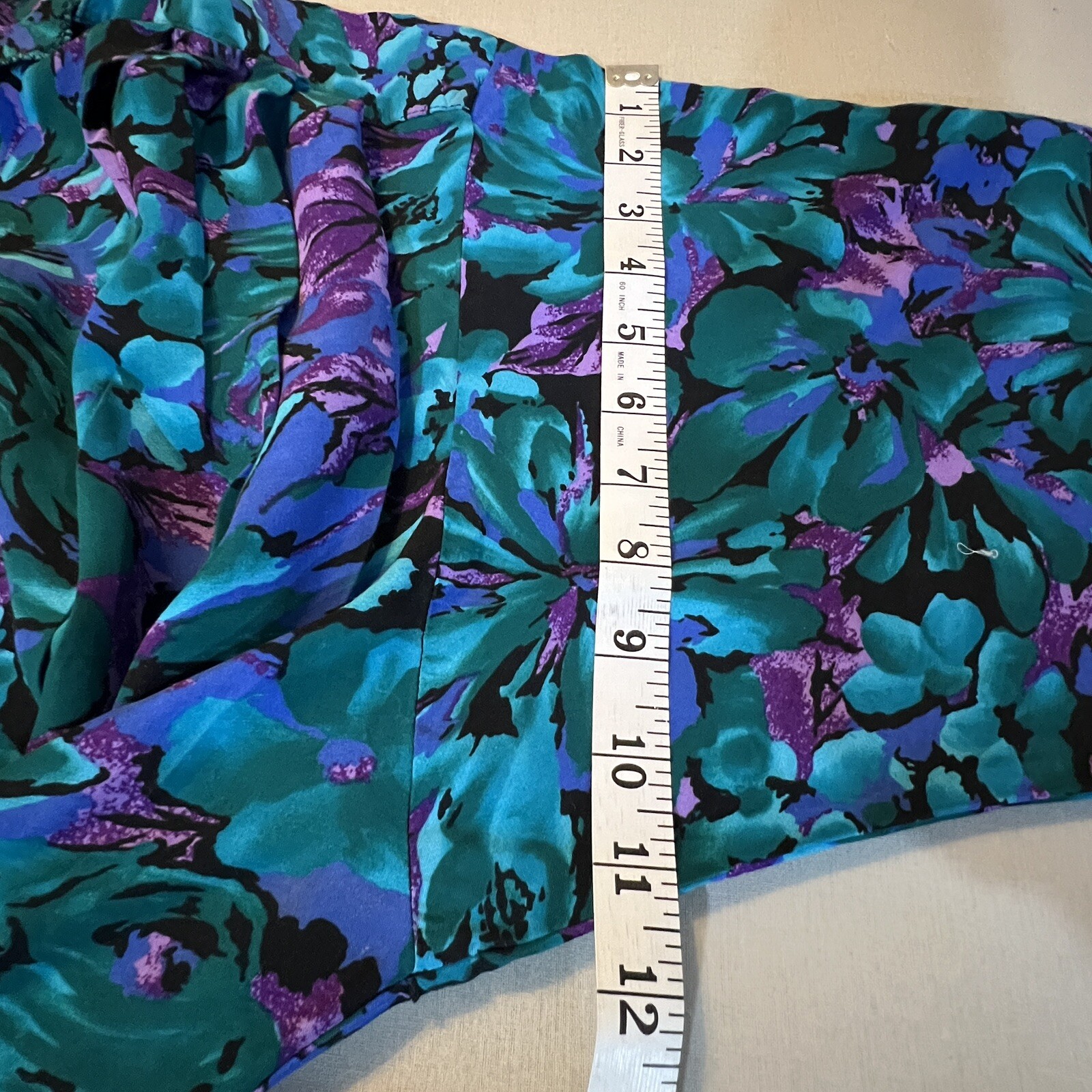 Sally III Vgt Dress 1980 Size 24 Black Teal Purple Floral Rayon Button Front
