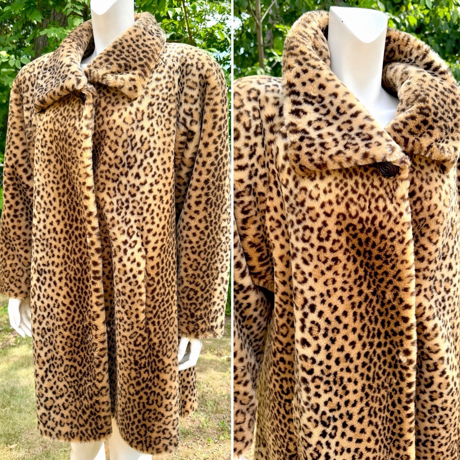 Vintage FAUX LEOPARD FUR Coat Teddy Bear Jacket 1980s 1990s M Donnybrook Short