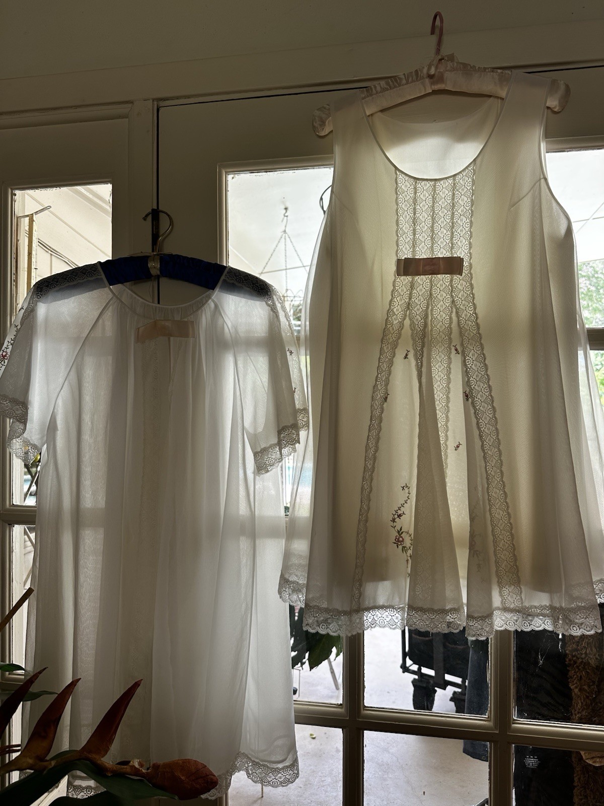 1960s Shadowline Nylon Peignoir Set M Babydoll Robe Lace Floral Sheer Boudoir