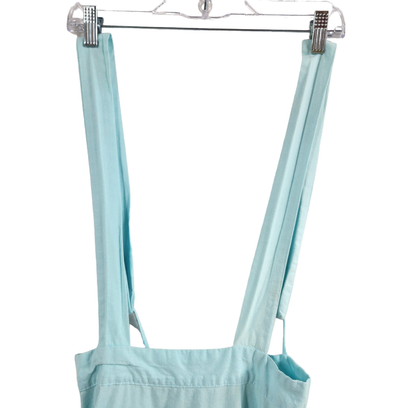 Vintage 70s Turquoise White Cotton Overall Pinafore Dress Size 5/6 *See Descript