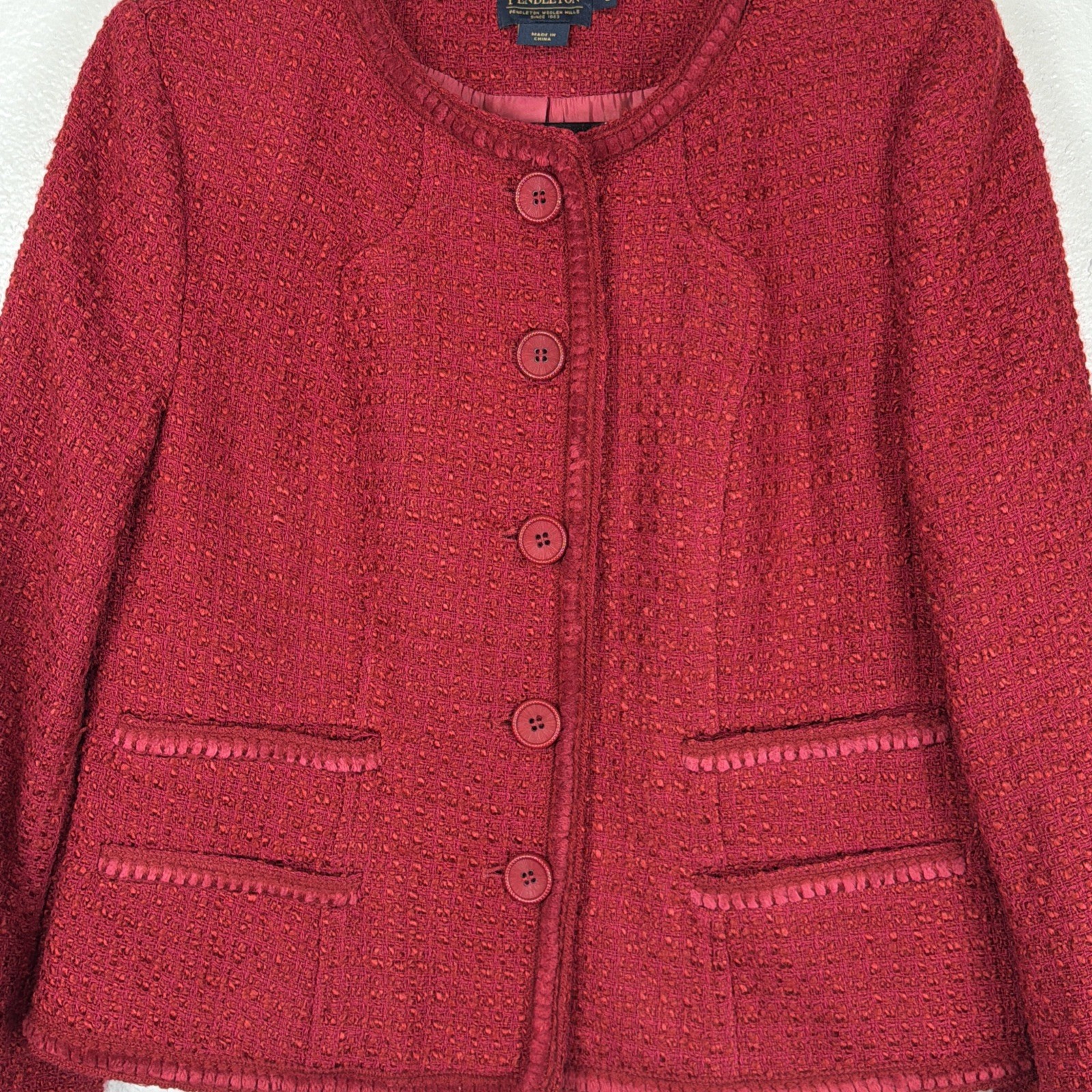 Pendleton Red Wool Blend Blazer Womens 8 Vintage Button Jacket Career Classic