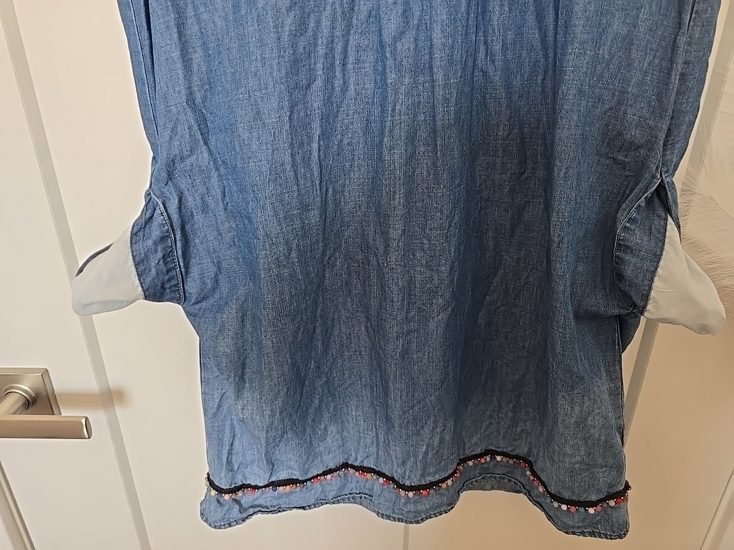 Vintage America Blue Jean Sleeveless Diana Blouse Embroidered Floral, L. Pockets
