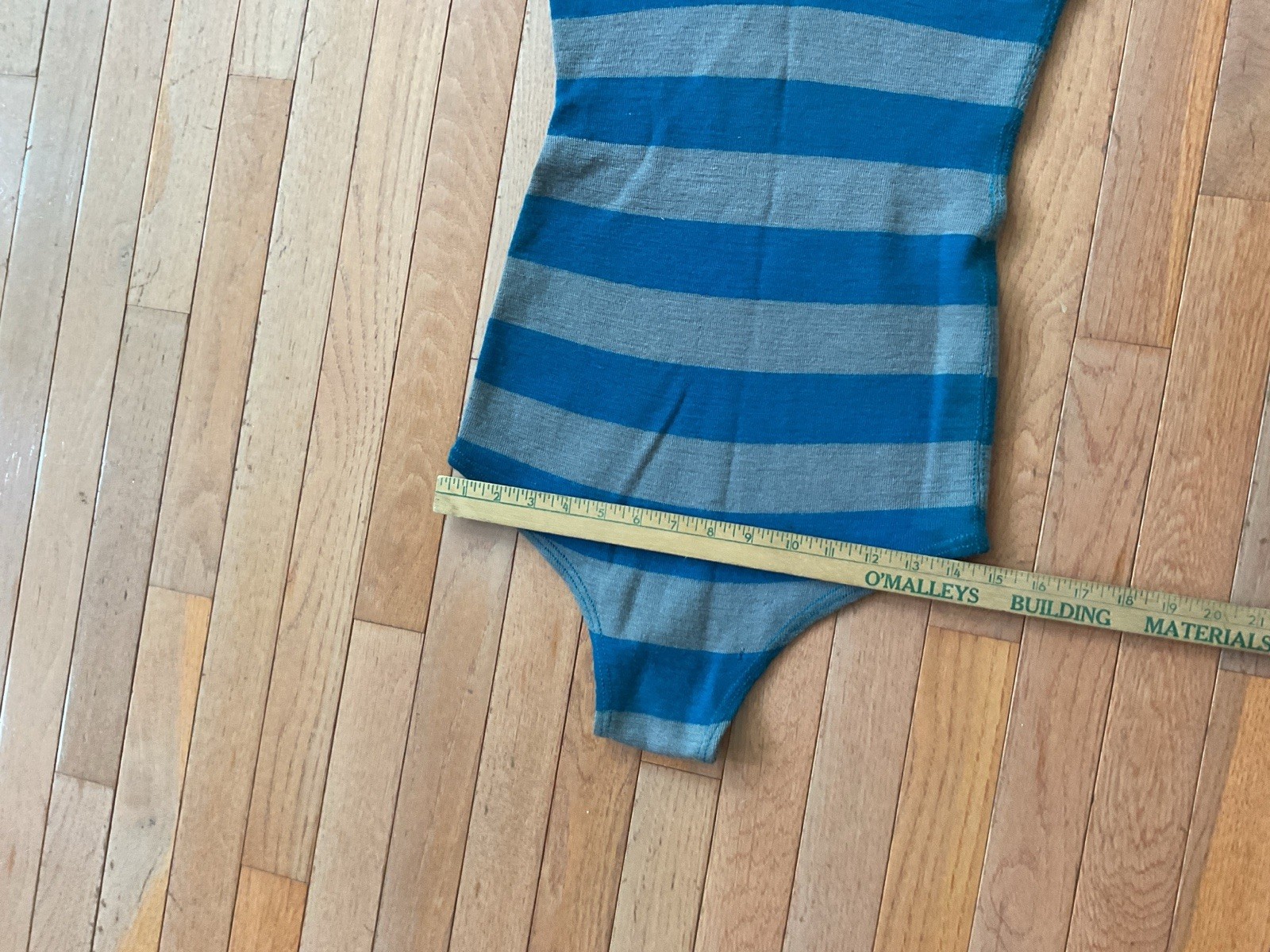 VTG 1920’s Wool Bathing Suit Art Deco Turquoise/grey Stripes Unisex ?