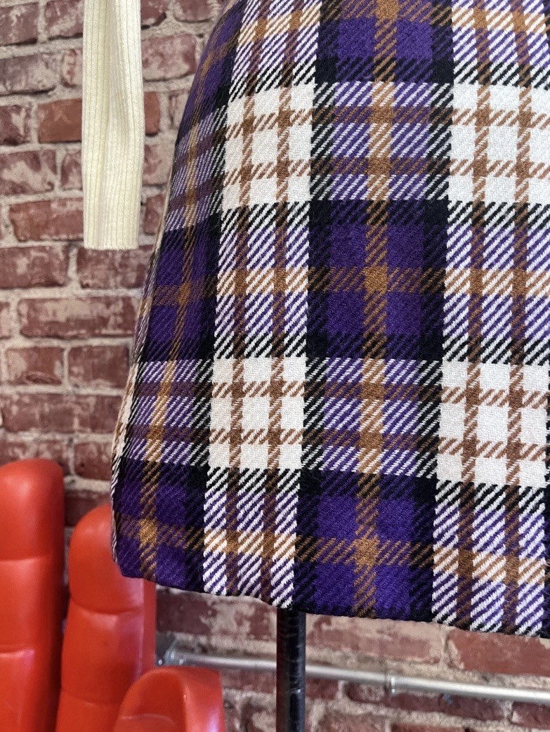 70s Vintage Ultra Mod Plaid A-Line Mini Skirt Purple Size 26.5” Waist