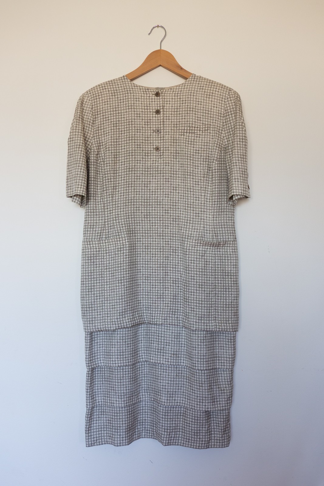 Vtg Louis Feraud 30’s Style Tiered Silk Midi Dress W’s 14 Grey Check Print