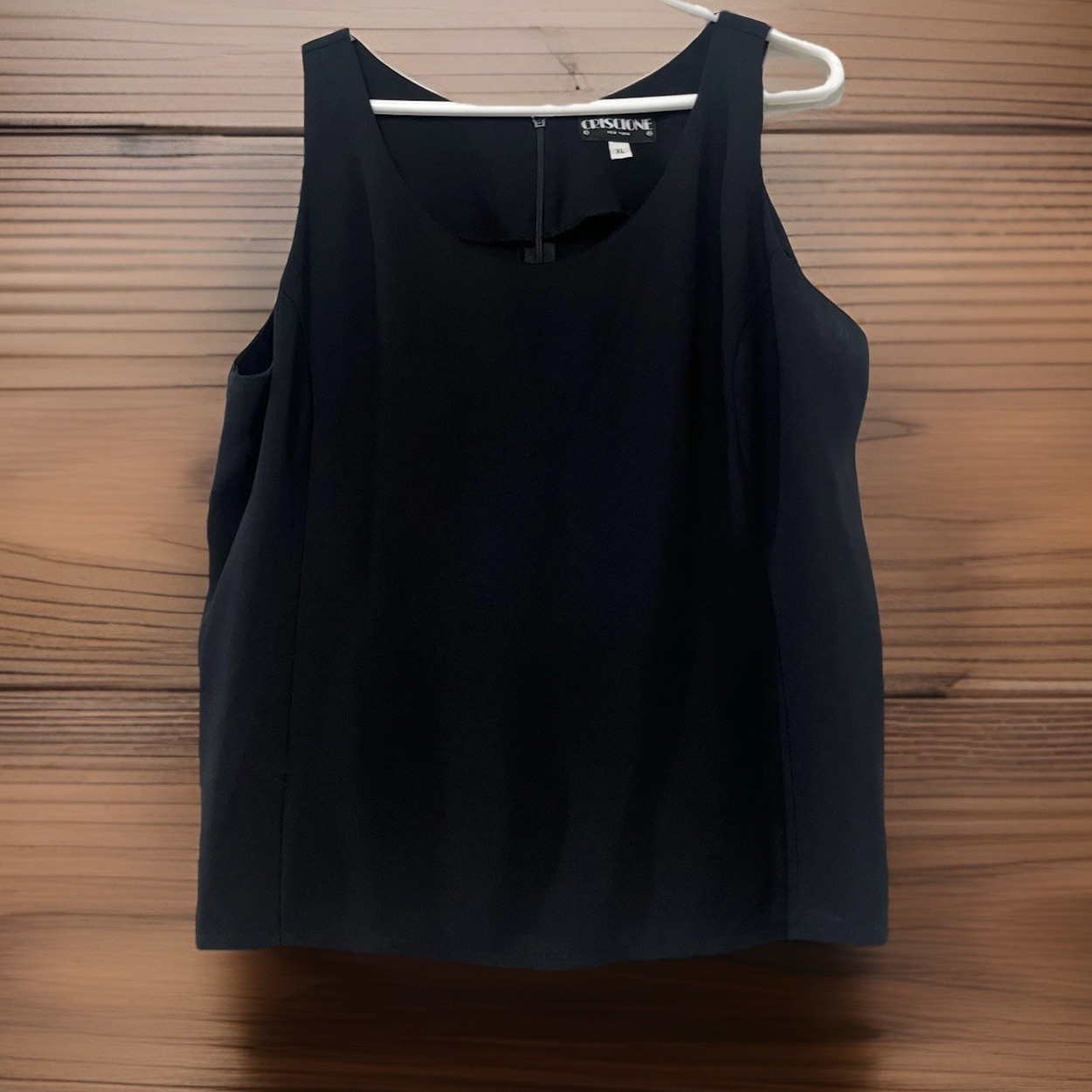 Criscione Vintage Women’s Black Sleeveless Blouse XL Classy Office Wear Back Zip