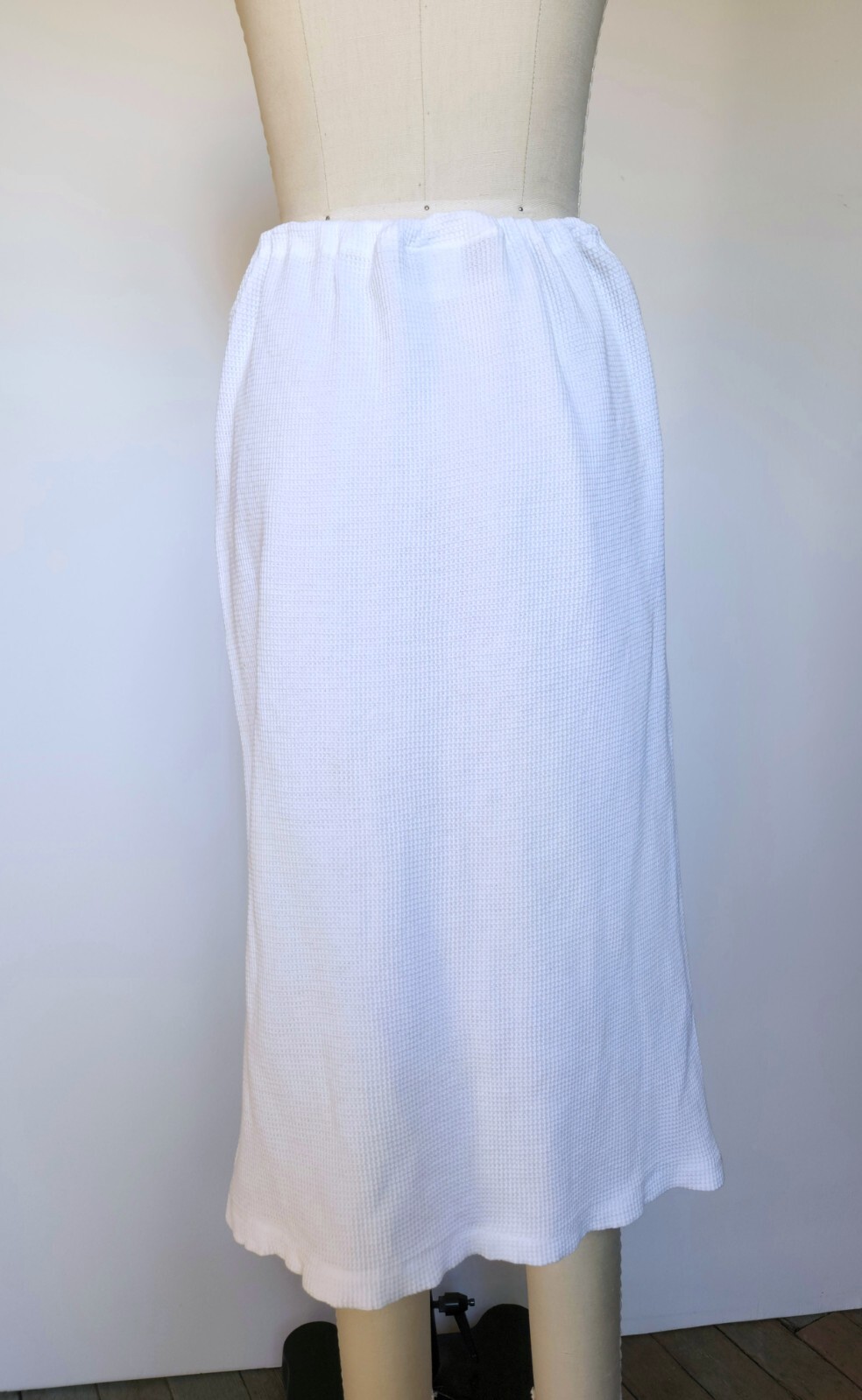 Vintage 1980s 80s Designer Norma Kamali Cotton Knit Boho White Skirt Vtg M