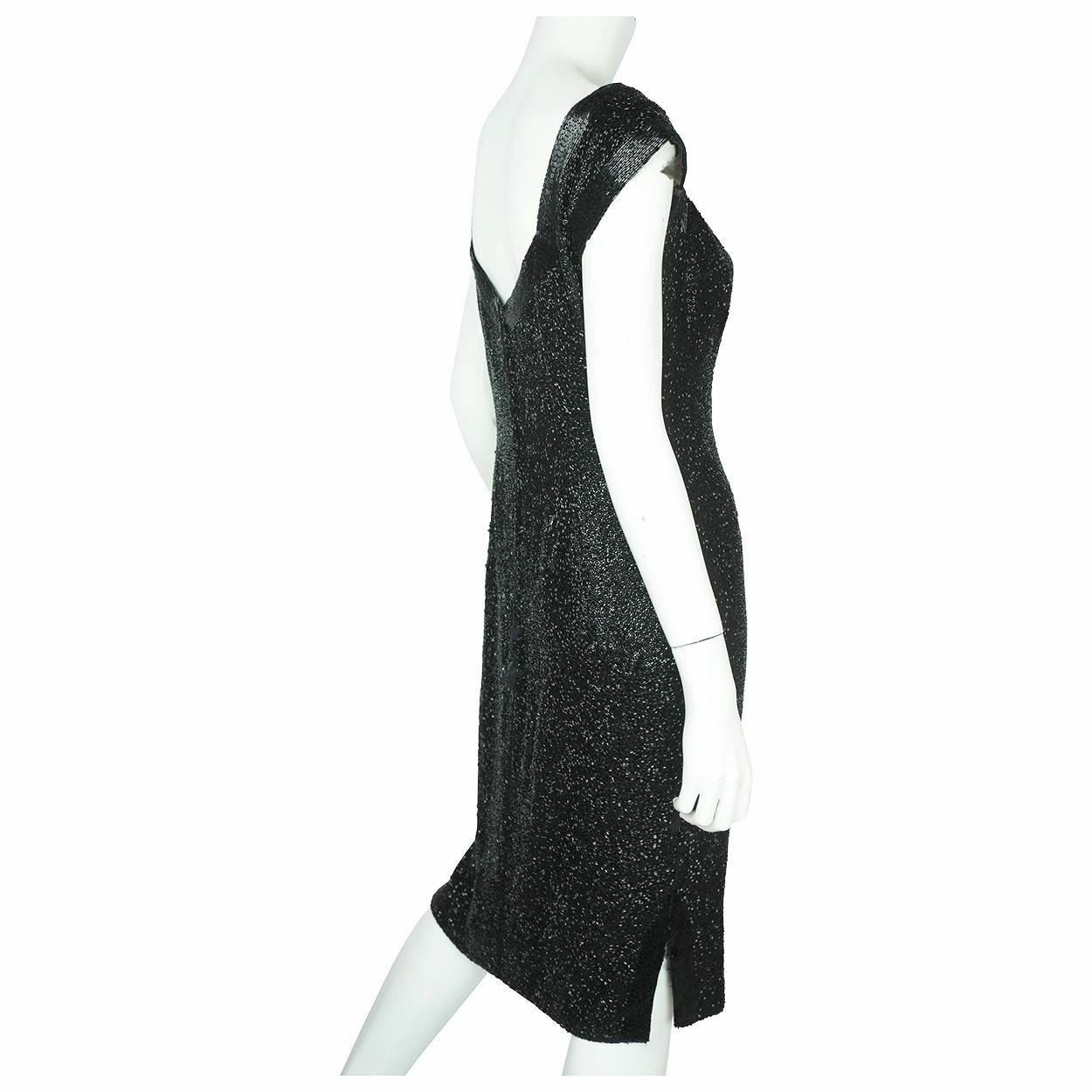 Vintage 50s Bombshell Dress Black Beaded Gown Town and Travelwear Waldorf Astori