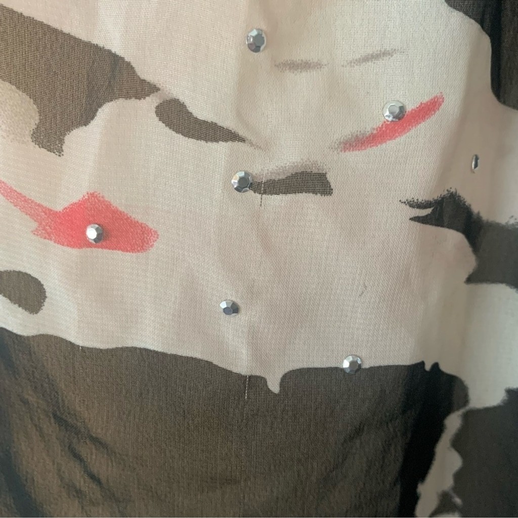 Vintage Paper Tee Black & White Floral Shear Open Sleeve Top