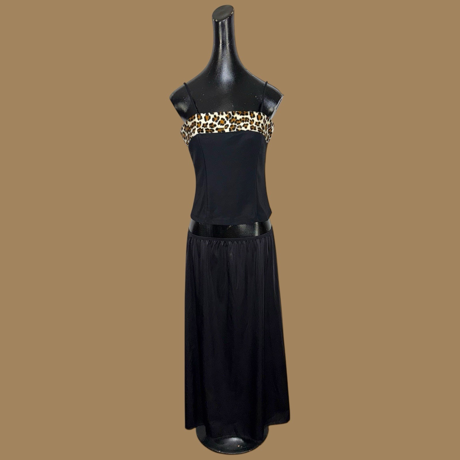 Rave city vintage black camisole with leopard print trim