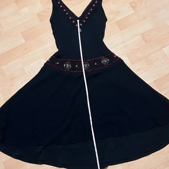Vintage Vera Cristina Beaded Black Silk Drop Waist Dress Size 8 EUC