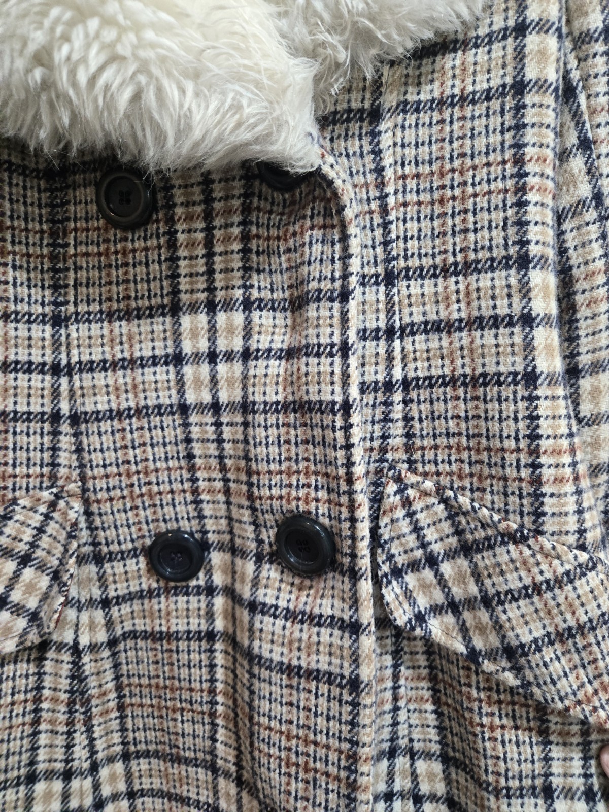 Vintage 1970s ILGWU Union Made Plaid Coat With Fur Cuffs