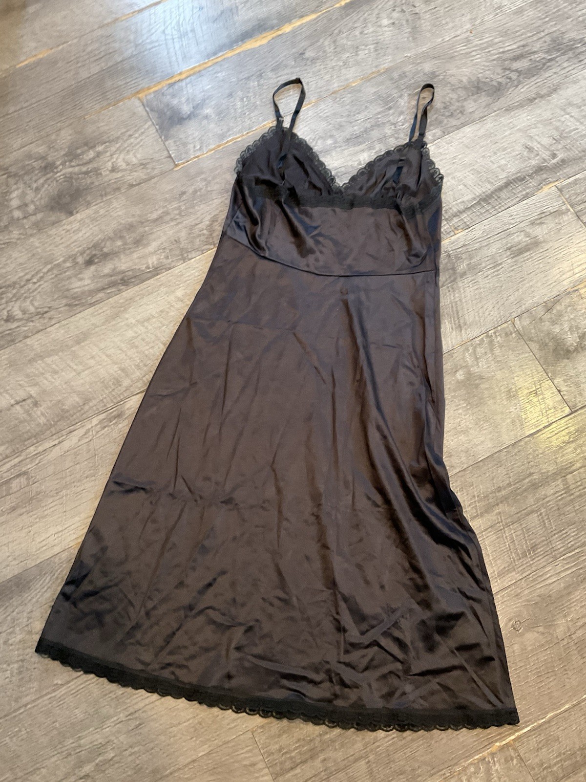 VTG 100% NYLON Full Slip Dress Classic Black Babydoll 34 Lingerie 60/70s Chemise