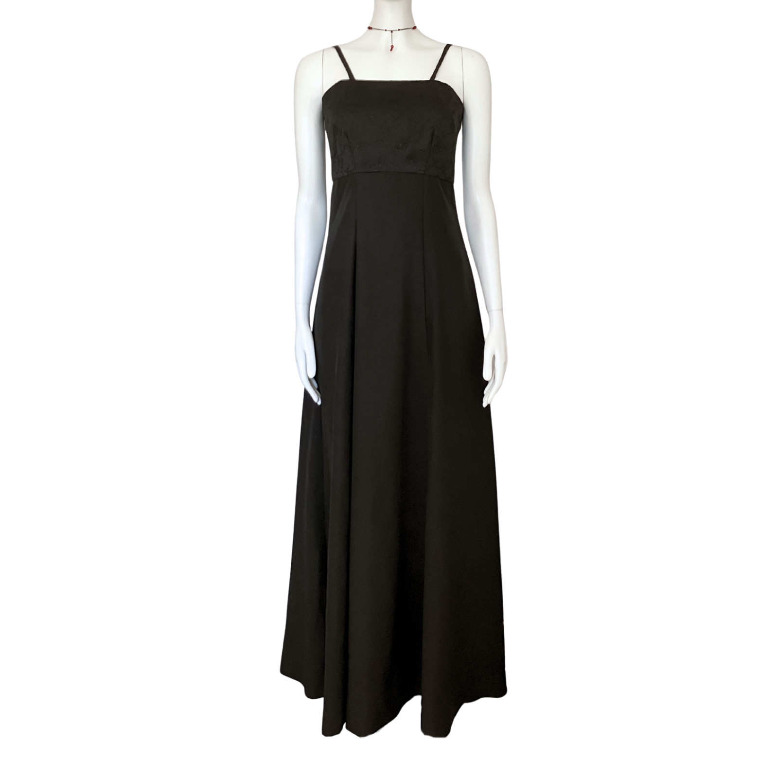 Vintage 90s Whimsigoth Black Empire Waist Prom Dress XXS Embroidered Goth Formal
