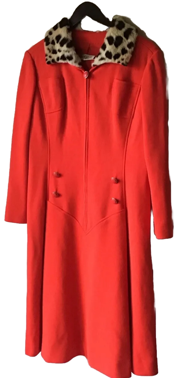 Stegari New York Vintage Red Dress Fur Collar Size Medium Large