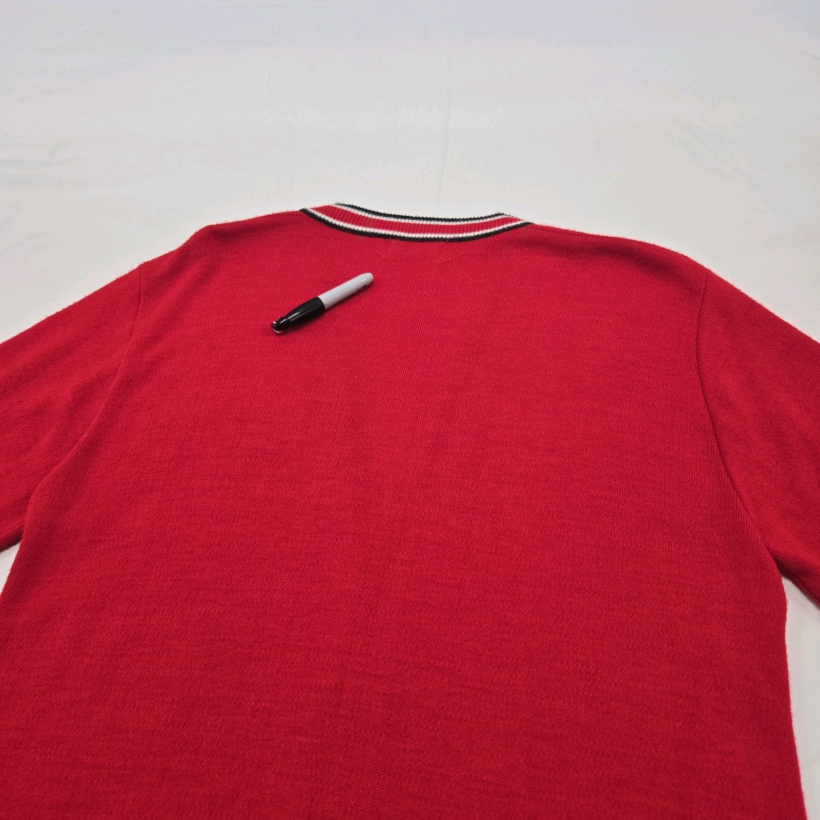 S/M Vintage Interlock Orlon Red Sweater Button Cardigan 100% Virgin Du Pont 60s