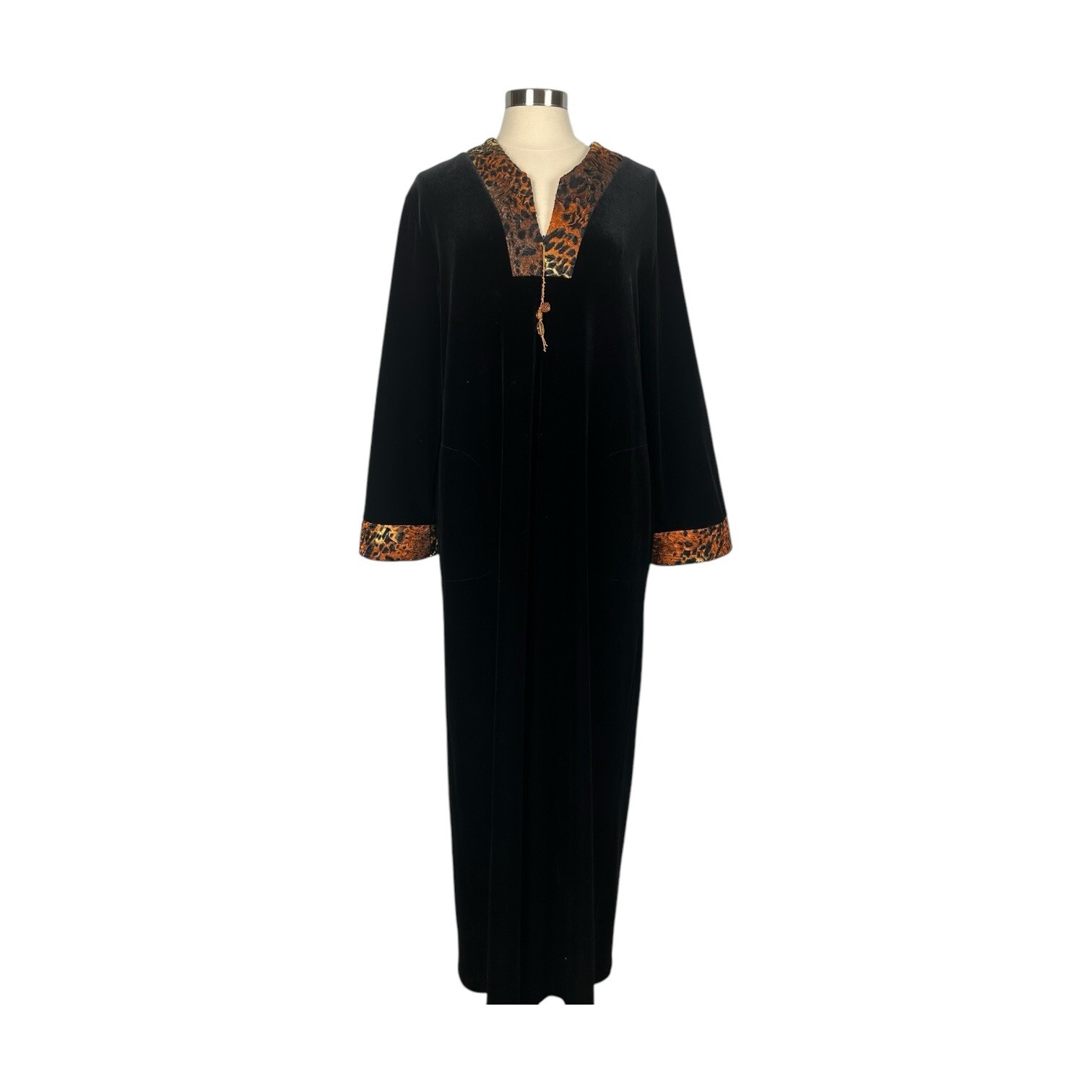 Diamond Tea Kaftan Robe Womens Large Black Velvet Long Whimsygoth Boho Vintage