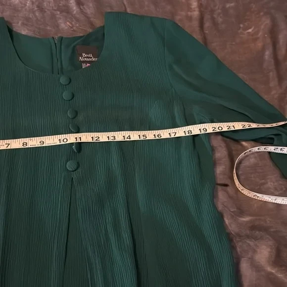 Vintage 90s Brett Alixander LS Button Pleat Front Maxi Dress Green Size 15/16