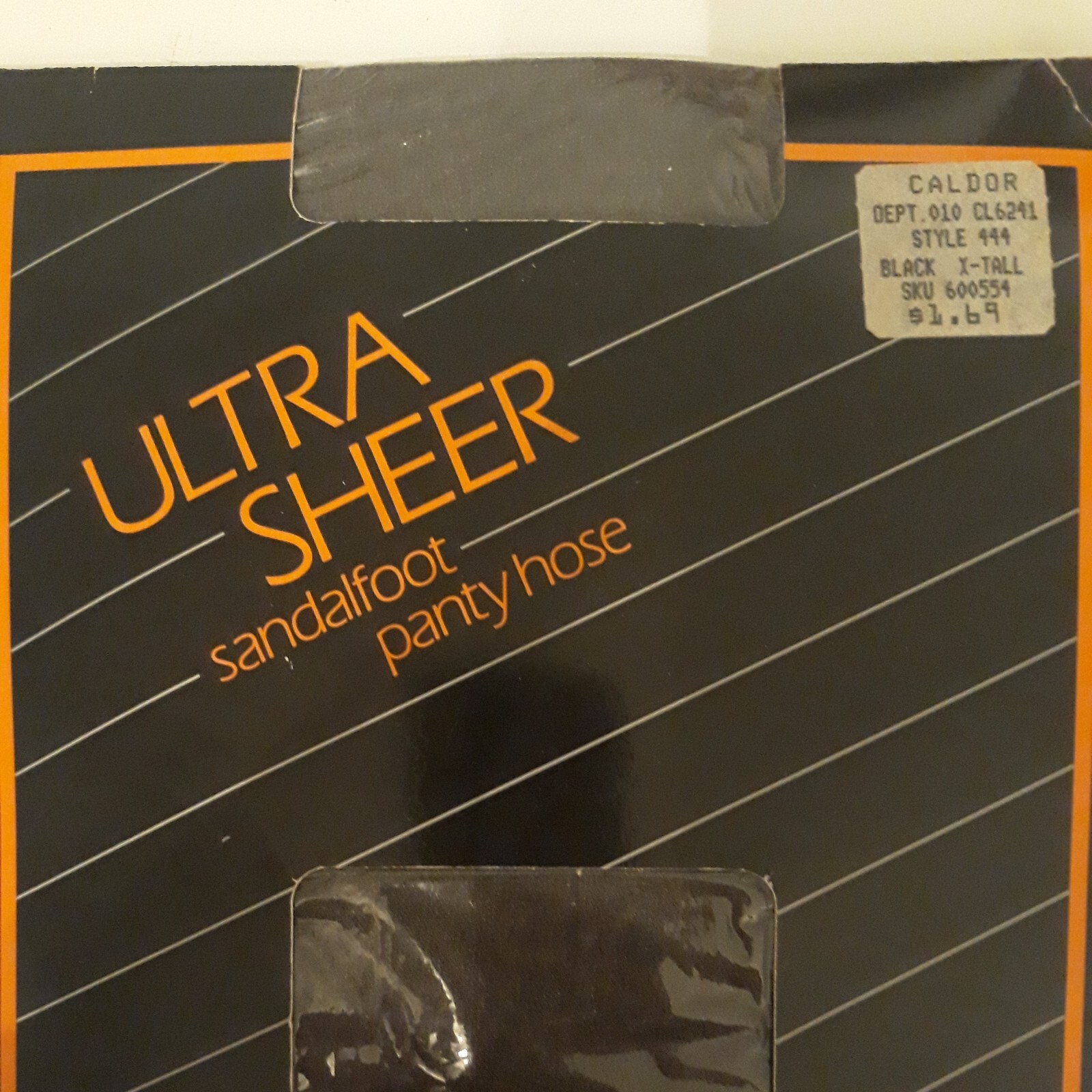 NOS 1980’s Caldor Ultra sheer sandal foot Pantyhose nylon sz X-Tall Black XL B4
