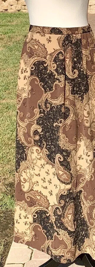 Skirt Brown Vintage Laura Scott Plus Size:16W Brown w/Black Swirl Multi-Print