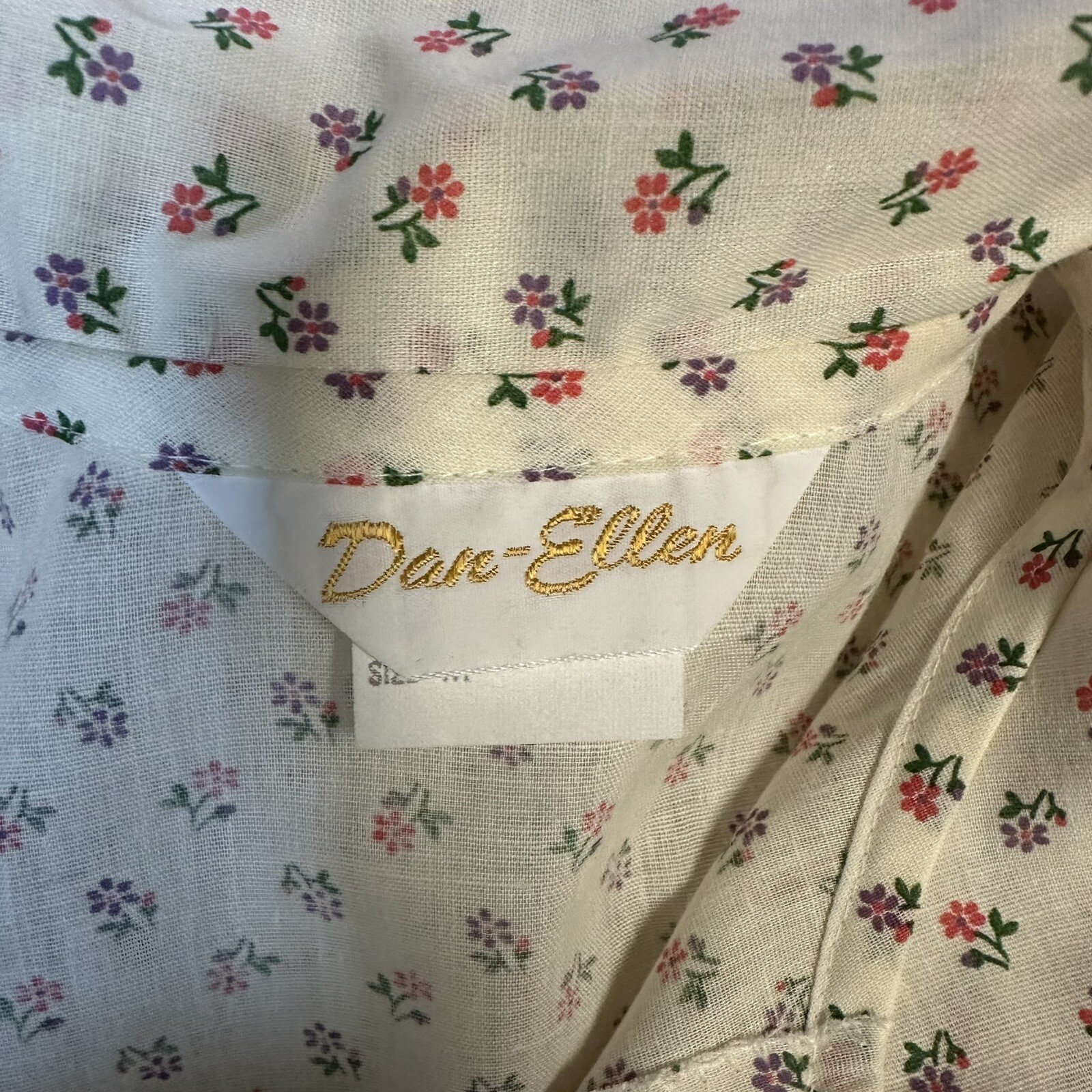 Vintage Dainty Floral Cotton Lace House Dress Nightgown Snap Button Front M
